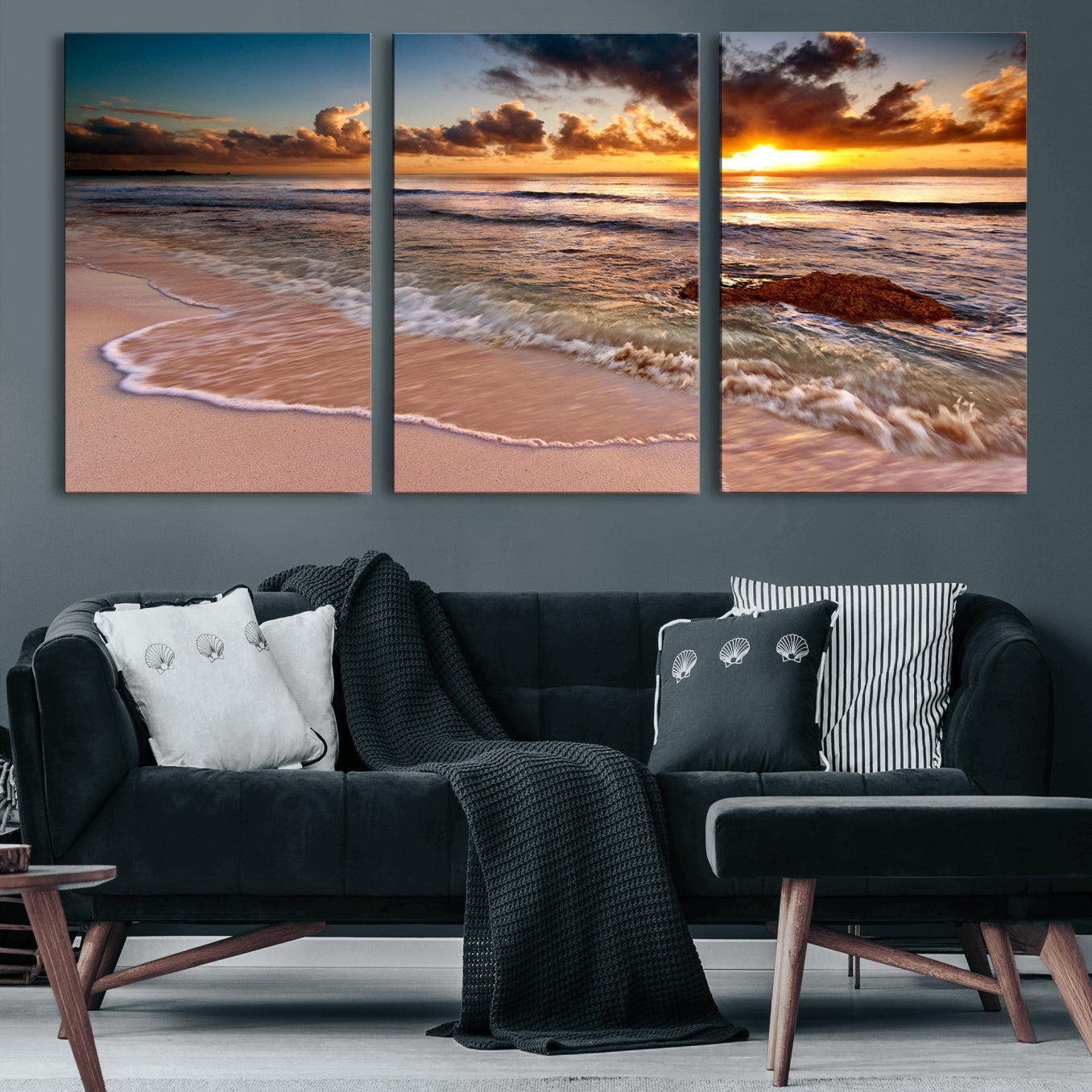 -Sunset on Ocean Wall Art Canvas Print
