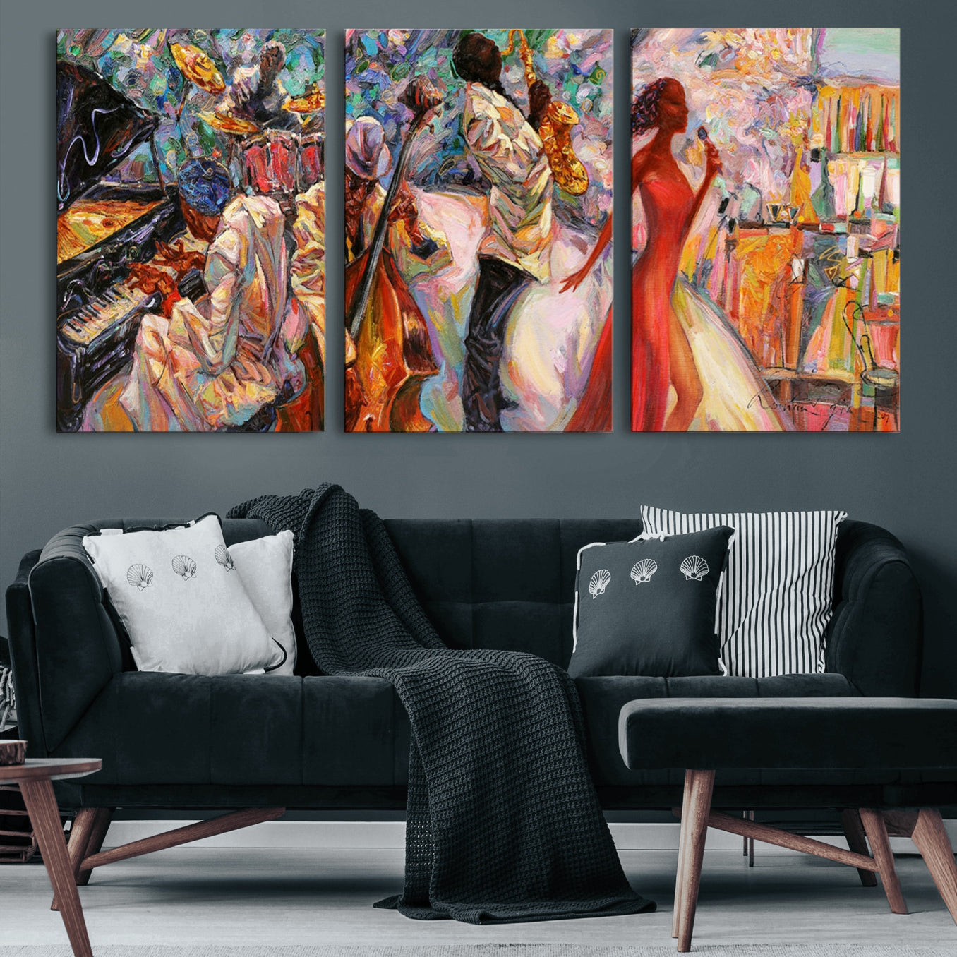 -Abstract Afro American Jazz Canvas Wall Art | Music-Inspired Painting for Dining Room, Living Room,