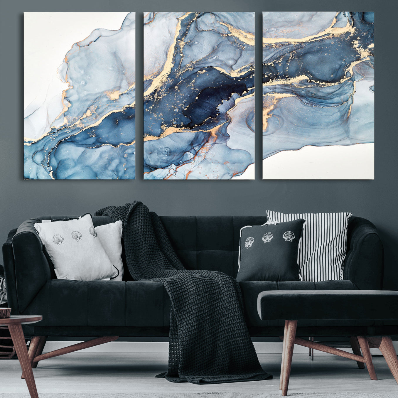 33782-MGV-CV-36X24 - Abstract Art Print - Blue Abstract Canvas Wall Art Print Abstract Art Fluid Effect Marble Wall Art