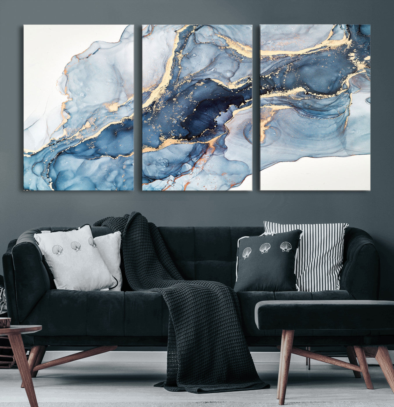33782-MGV-CV-60X30-3P-Abstract Art Print - Blue Abstract Canvas Wall Art Print Abstract Art Fluid Effect Marble Wall Art