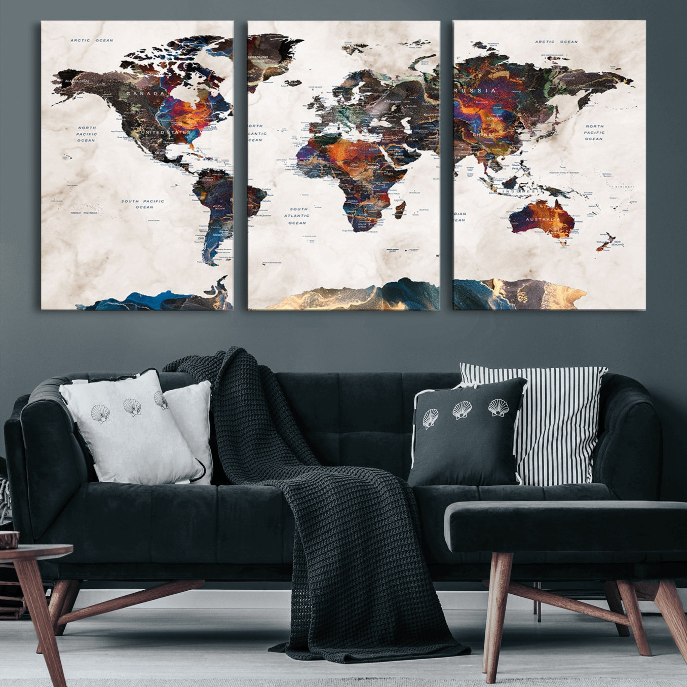 90881-MGV-CV-60X30-3P-Push Pin World Map Canvas Print – Travel Tracker Wall Art for Couples, Perfect Anniversary Gift for Home or Office Decor