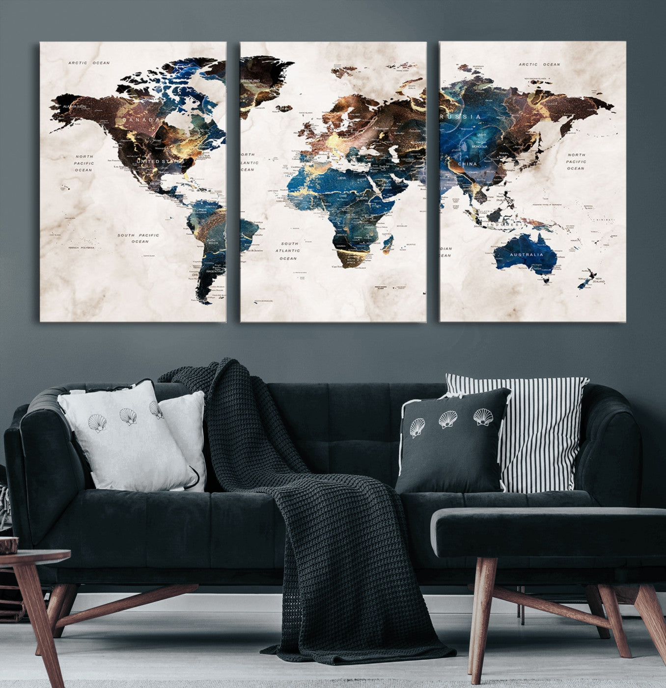 24408-MGV-CV-60X30-3P-Push Pin World Map Canvas Print – Framed Travel Map Wall Art for Couples, Anniversary Gift, Modern Home or Office Decor