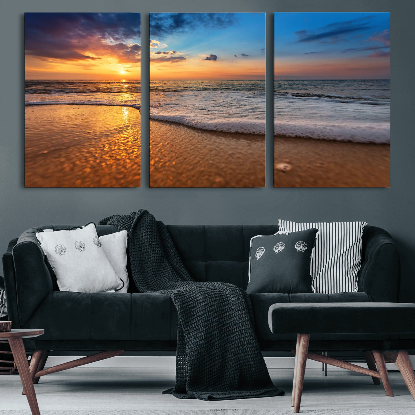12740-MGV-CV-60X30-3P-Sunset and Beach at Night Wall Art Canvas Print