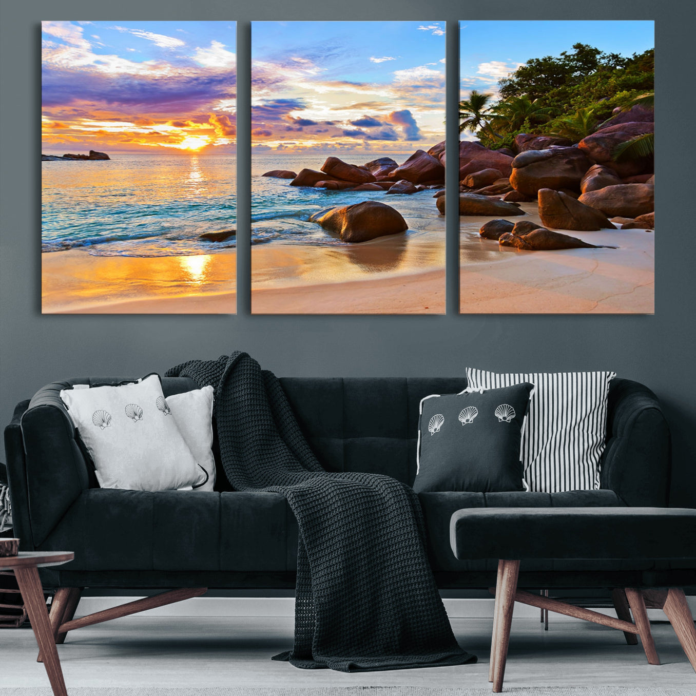 43209-MGV-CV-60X30-3P-Tropical Island Beach Sunset Canvas Print