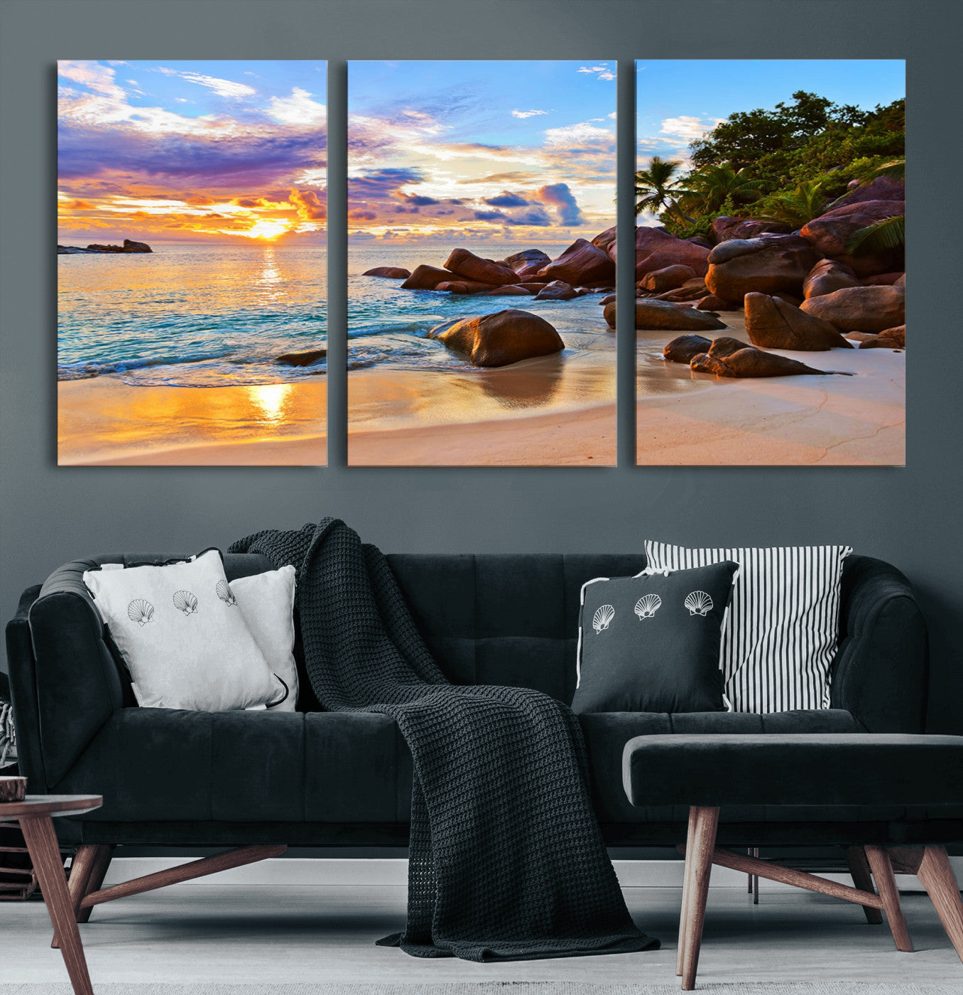43209-MGV-CV-60X30-3P-Tropical Island Beach Sunset Canvas Print