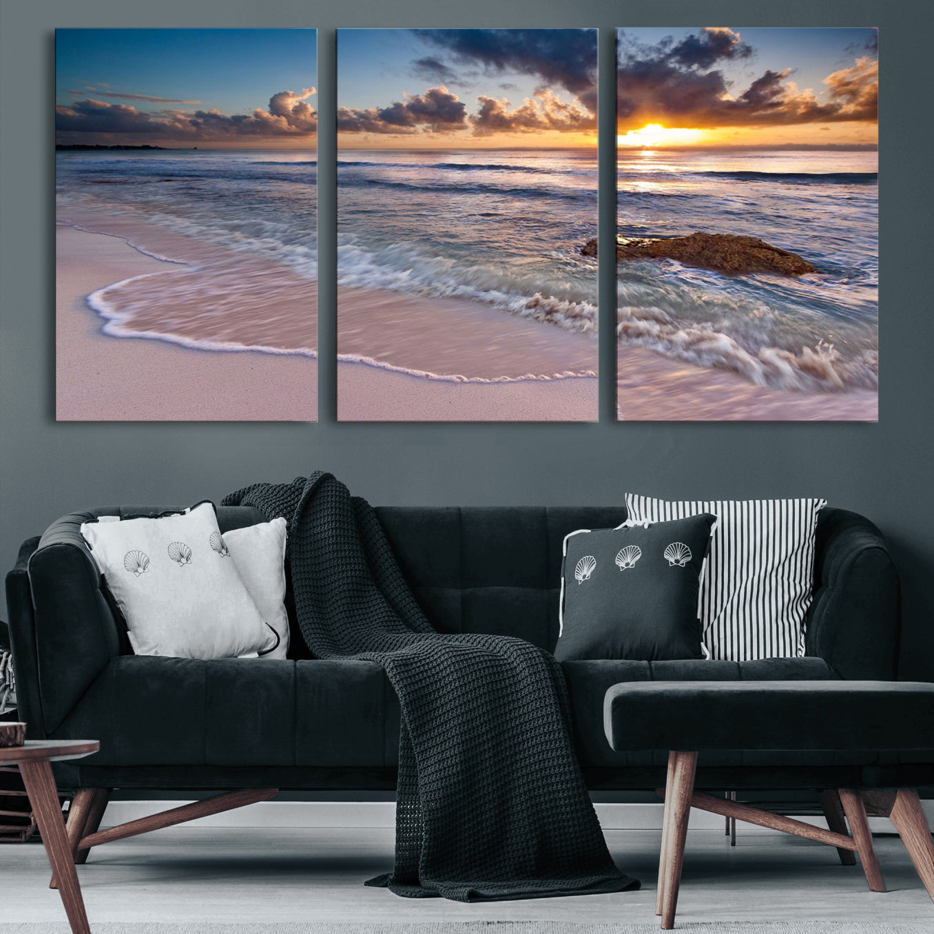 94906-MGV-CV-60X30-3P-Sea Ocean Sunset Beach Wall Art Canvas Print