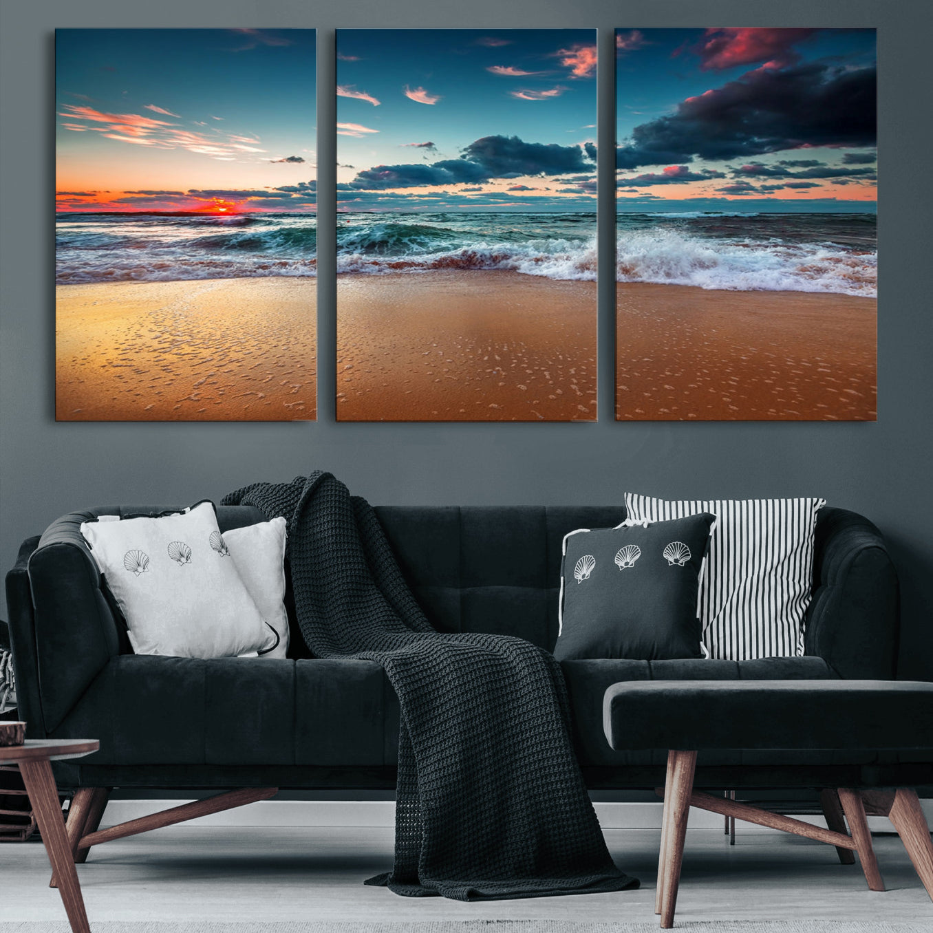 -Sunset on Beach Wall Art Ocean Beach Canvas Print