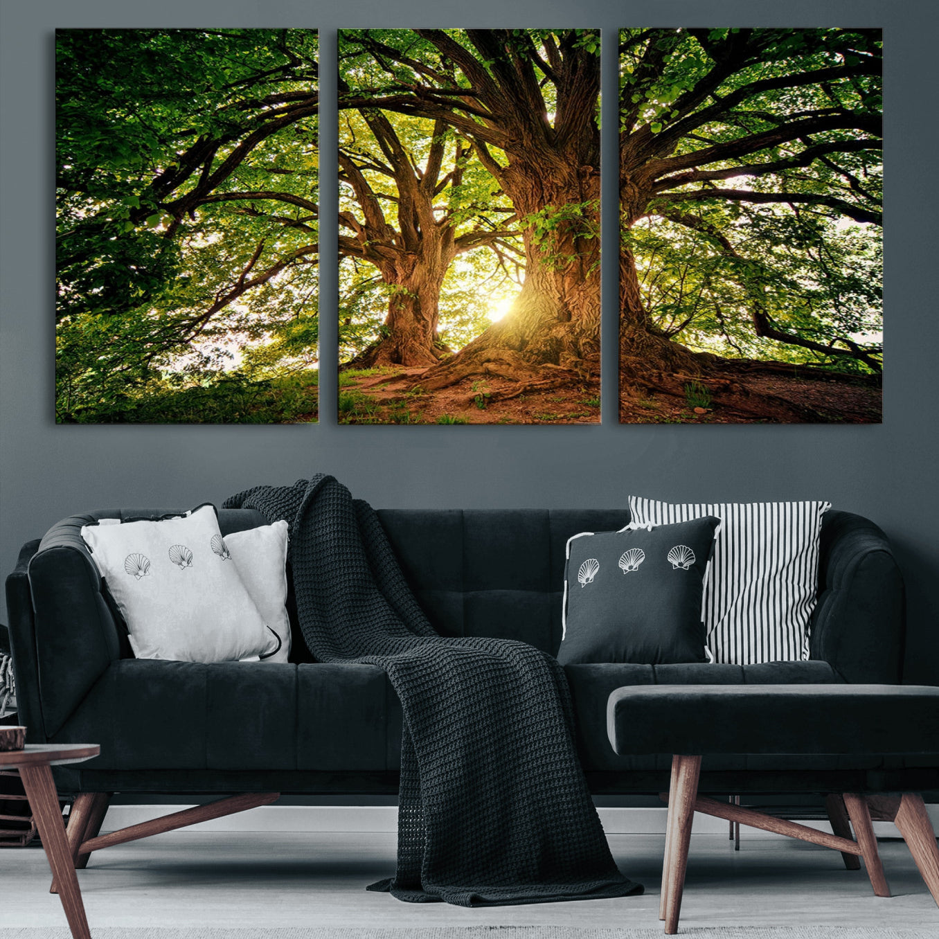 52150-MGV-CV-60X30-3P-Majestic Ancient Tree Wall Art, NatureCanvas Print, Woodland Art, Tree of Life Artwork, Sunlit