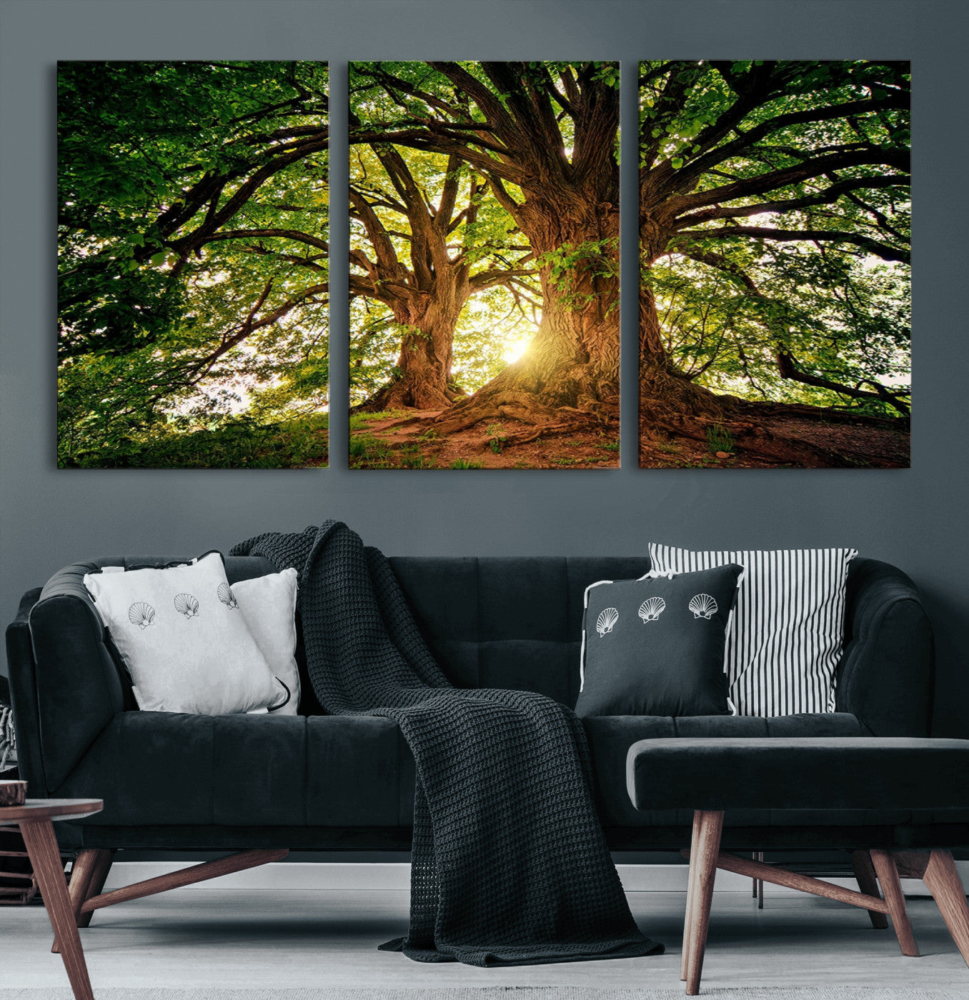 52150-MGV-CV-60X30-3P-Majestic Ancient Tree Wall Art, NatureCanvas Print, Woodland Art, Tree of Life Artwork, Sunlit