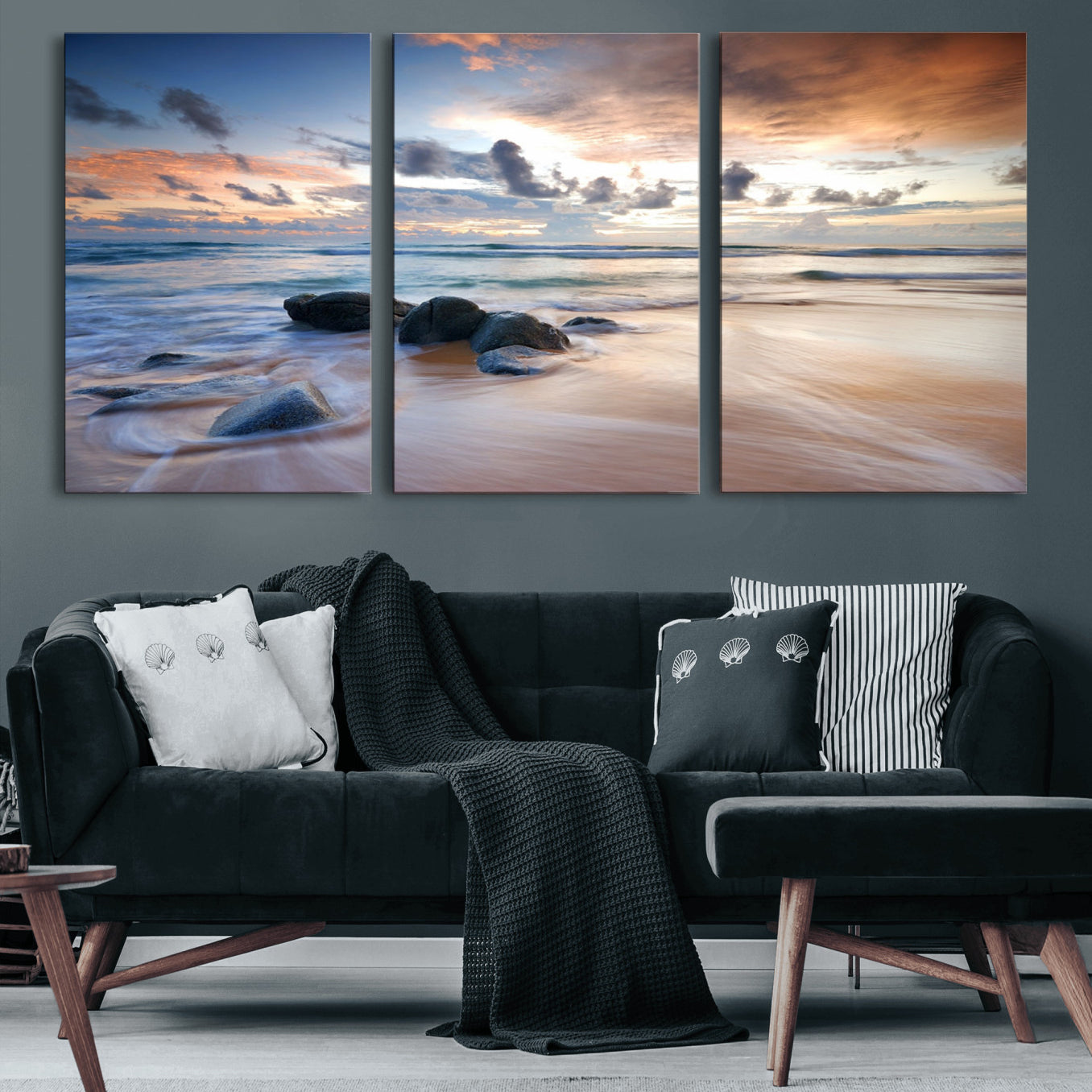 61428-MGV-CV-60X30-3P-Serene Weather On The Beach Wall Art Canvas Print