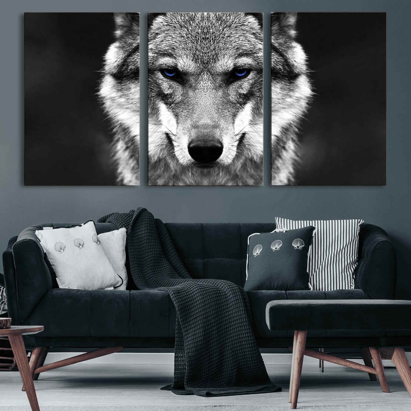 95933-MGV-CV-60X30-3P-Black and White Wild Wolf Wall Art Canvas Print