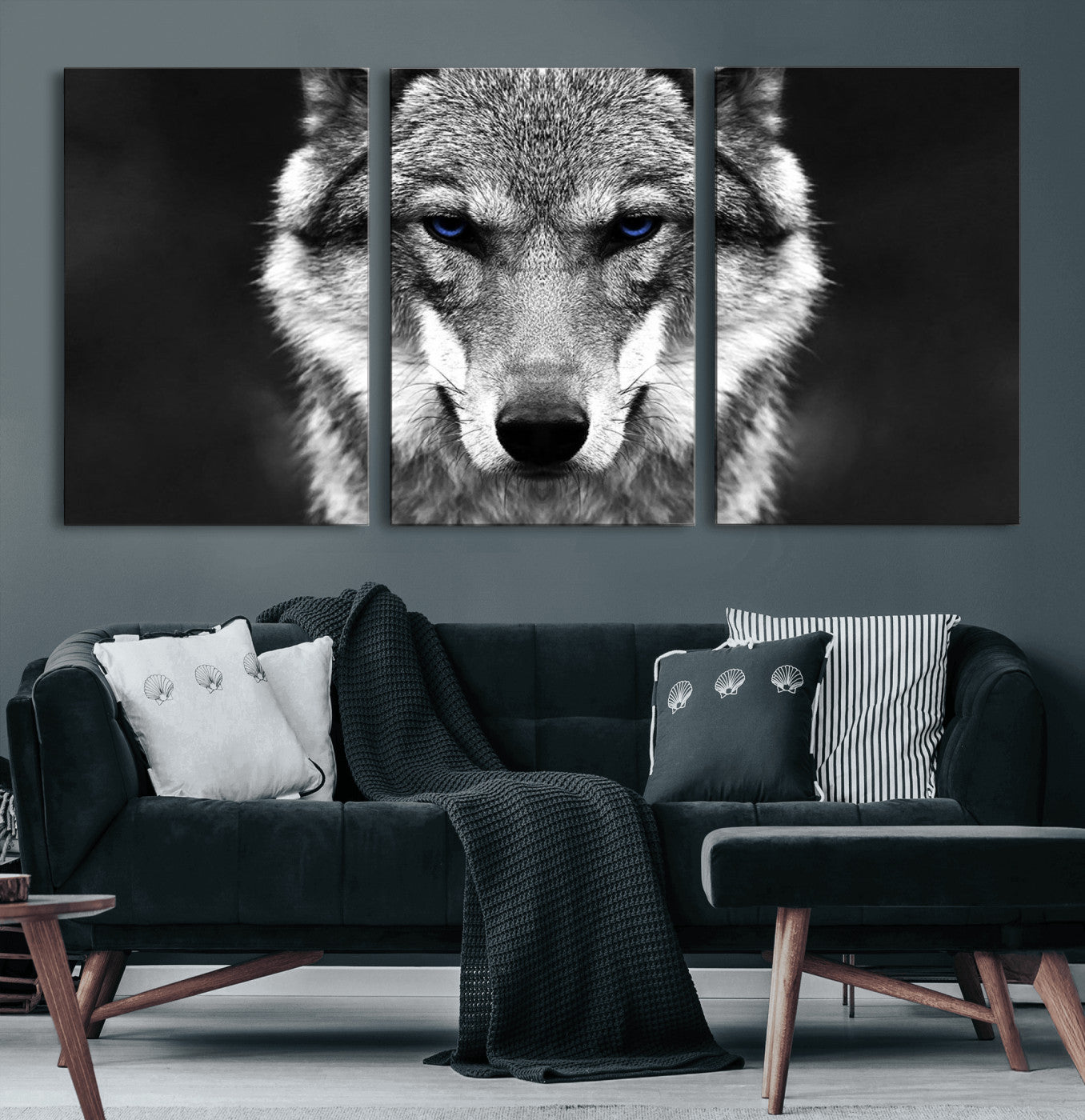 95933-MGV-CV-60X30-3P-Black and White Wild Wolf Wall Art Canvas Print
