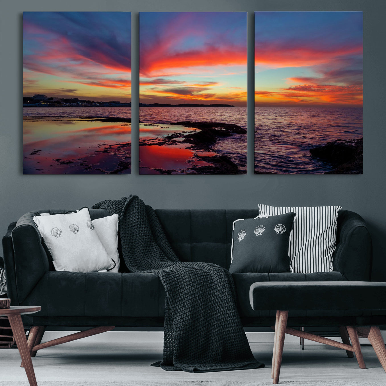 70627-MGV-CV-60X30-3P-Glorious Sunset on The Beach Wall Art Canvas Print