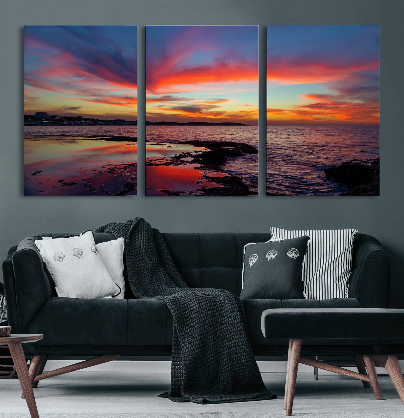 70627-MGV-CV-60X30-3P-Glorious Sunset on The Beach Wall Art Canvas Print