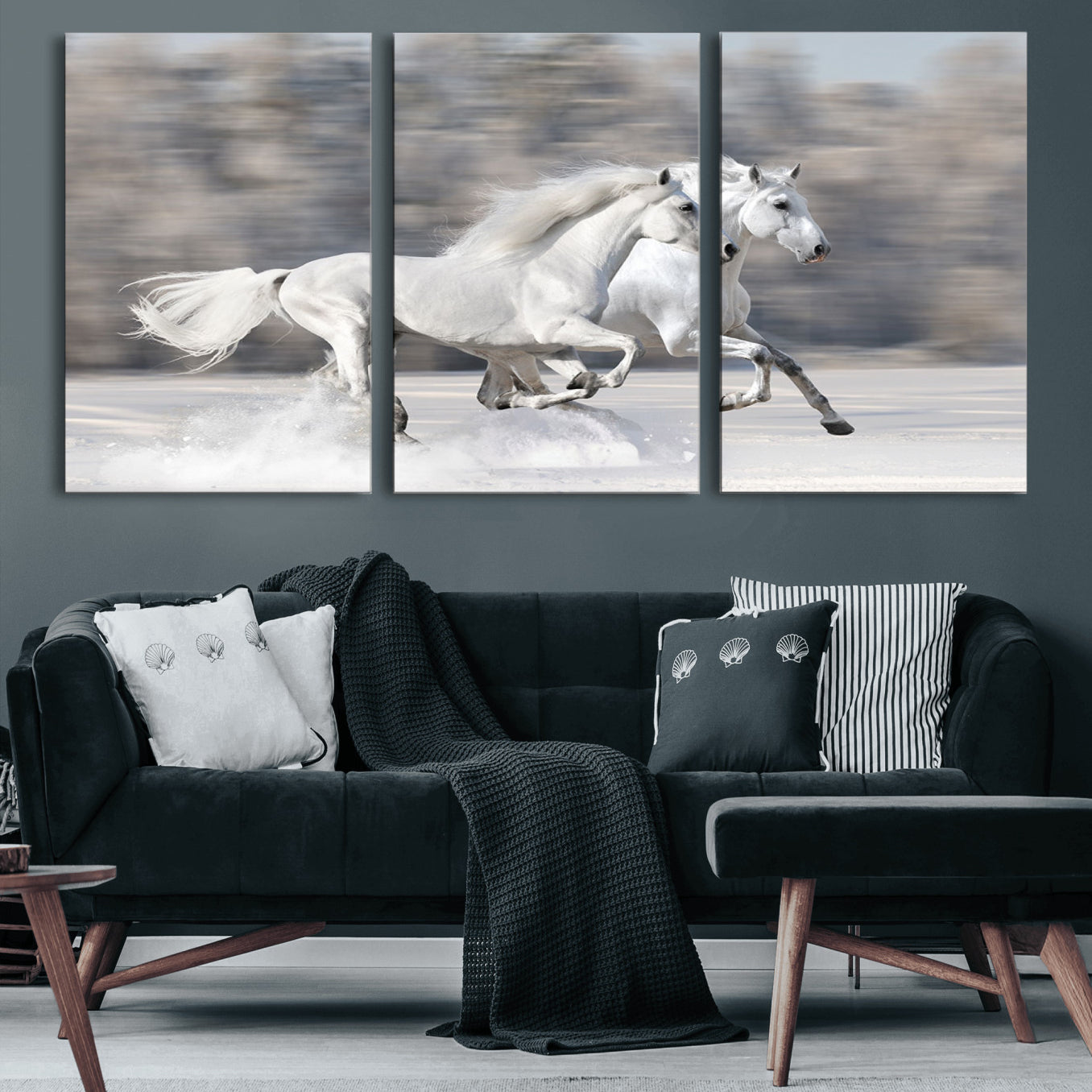 30973-MGV-CV-60X30-3P-The White Horses Wall Art, Framed White Horses Wall Art Canvas Print