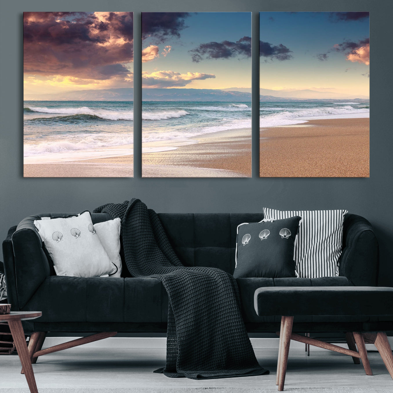 -Cloudy Weather Beach Sunset Canvas Print | Sunrise Wall Art Canvas Print