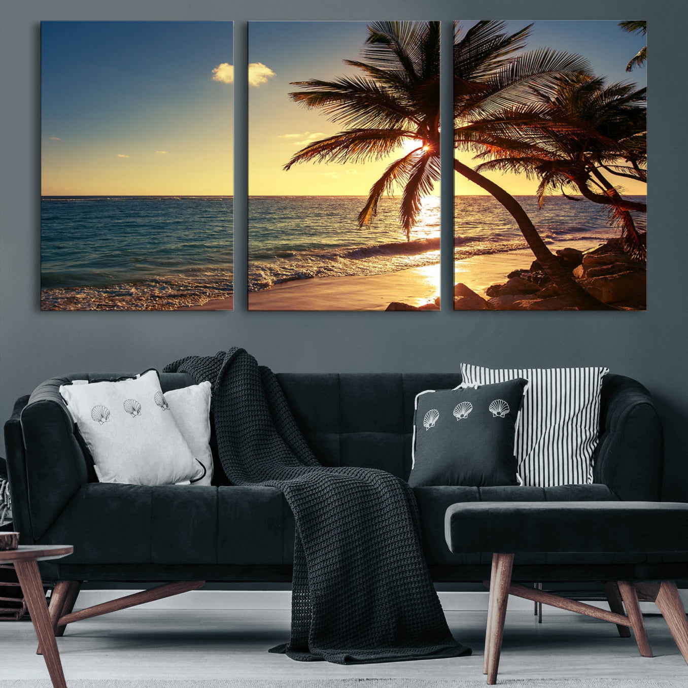82710-MGV-CV-60X30-3P-Sunset Palm Trees Wall Art Canvas Print