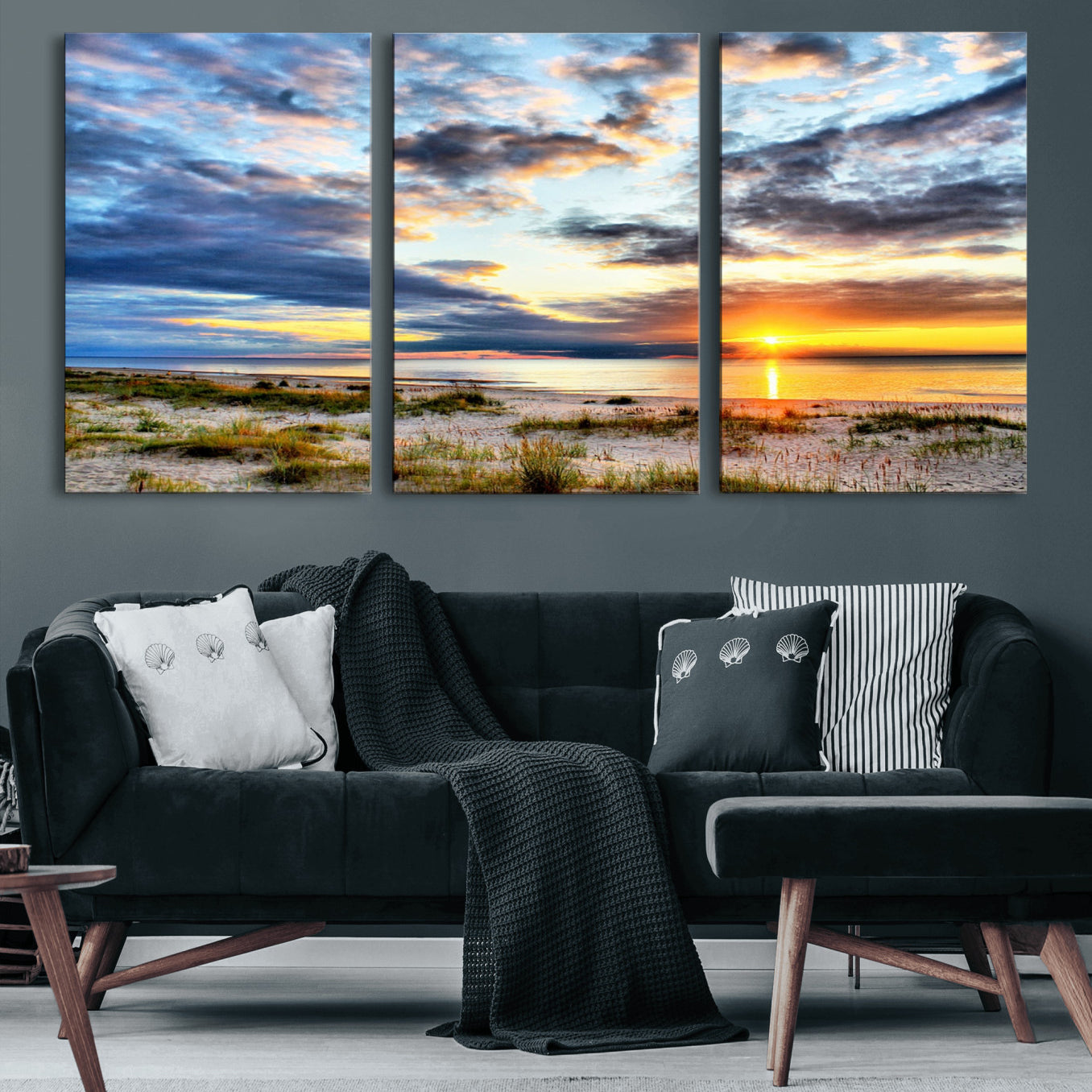 39645-MGV-CV-60X30-3P-Sunset On The Ocean Wall Art Canvas Print