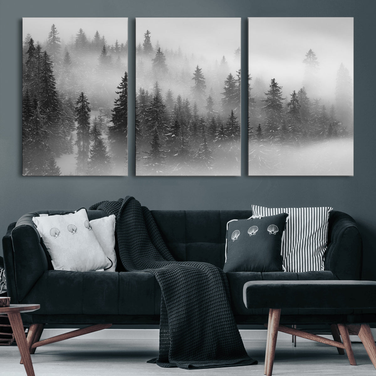 Foggy Misty Forest Canvas Wall Art – Black and White Landscape ...