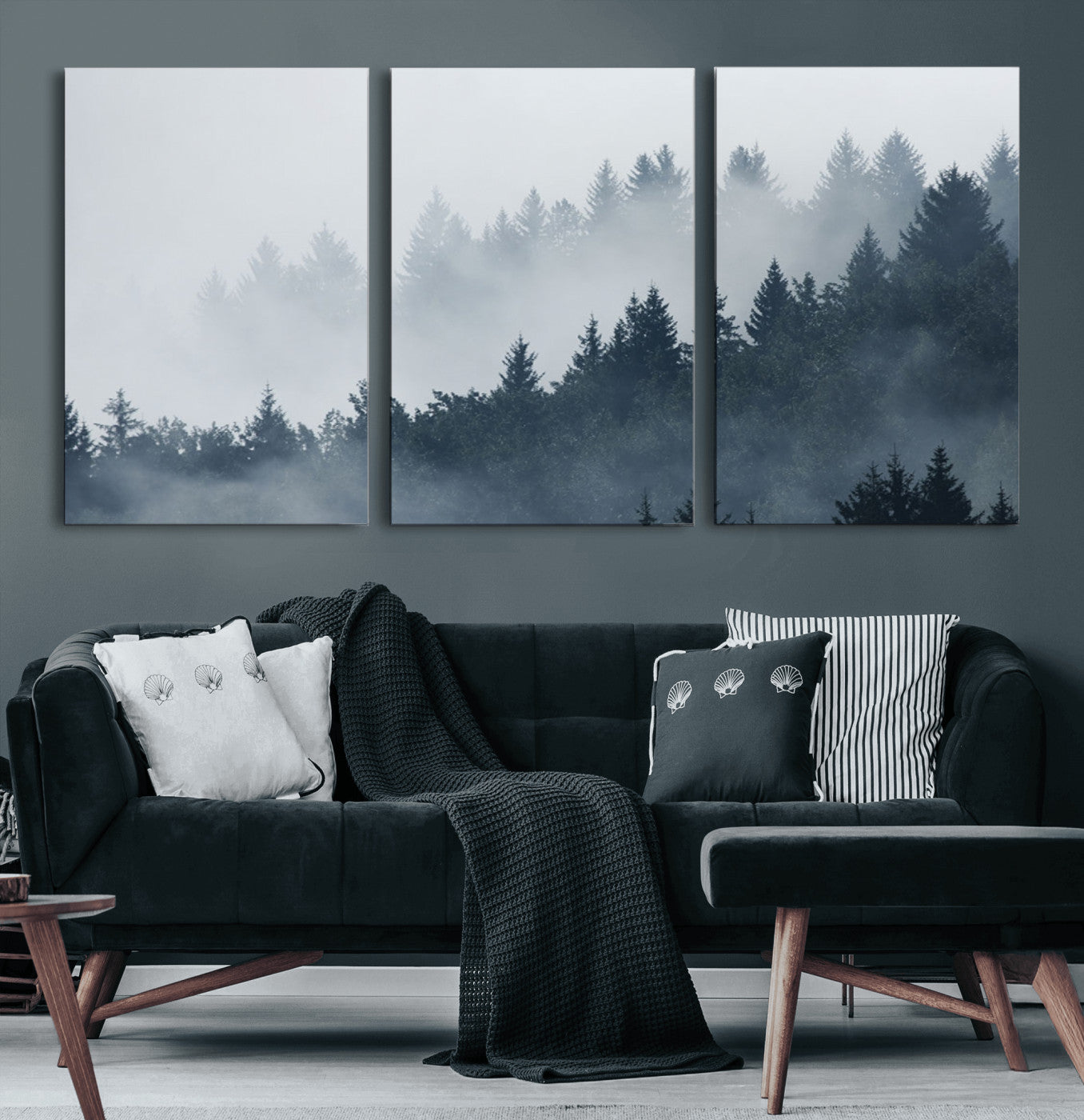23671-MGV-CV-60X30-3P-Foggy Pine Forest Wall Art Canvas Print