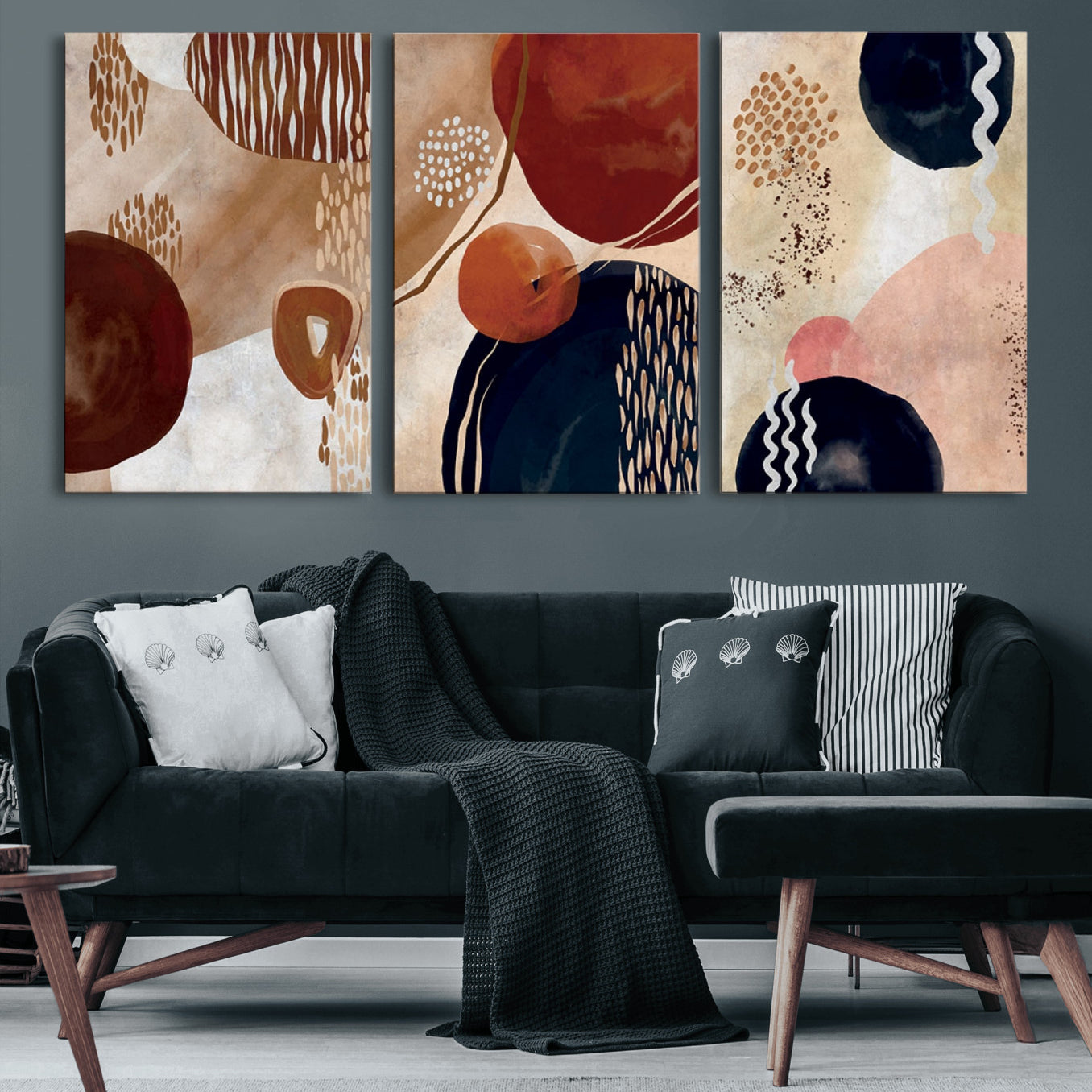 52048-MGV-CV-60X30-3P-Boho Wall Art Canvas Print Set Mid-Century Prints Bohemian Wall Artwork Prints Boho Neutral