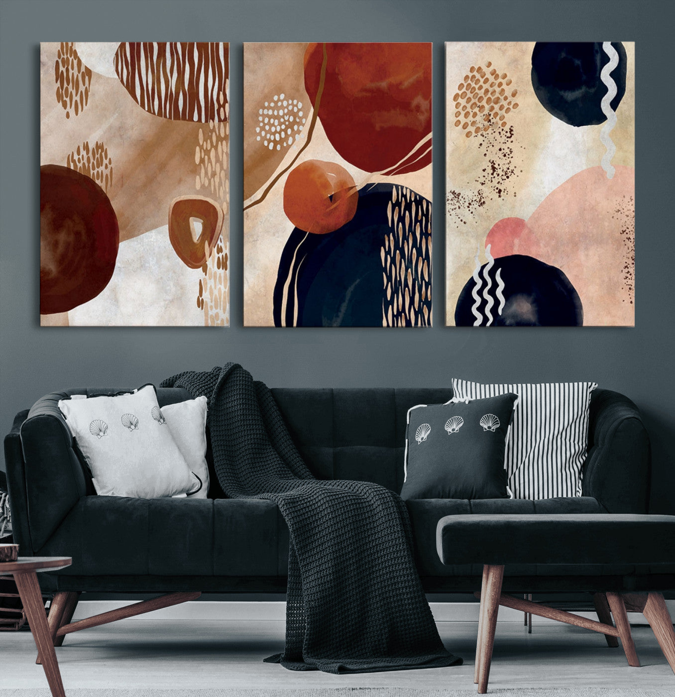 52048-MGV-CV-60X30-3P-Boho Wall Art Canvas Print Set Mid-Century Prints Bohemian Wall Artwork Prints Boho Neutral