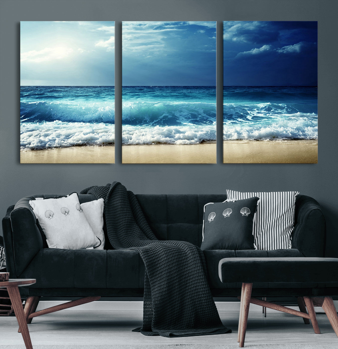 84116-MGV-CV-60X30-3P-Majestic Ocean Wave Wall Art Canvas | 3 Panel Large Seascape Print for Living Room, Bedroom, Office