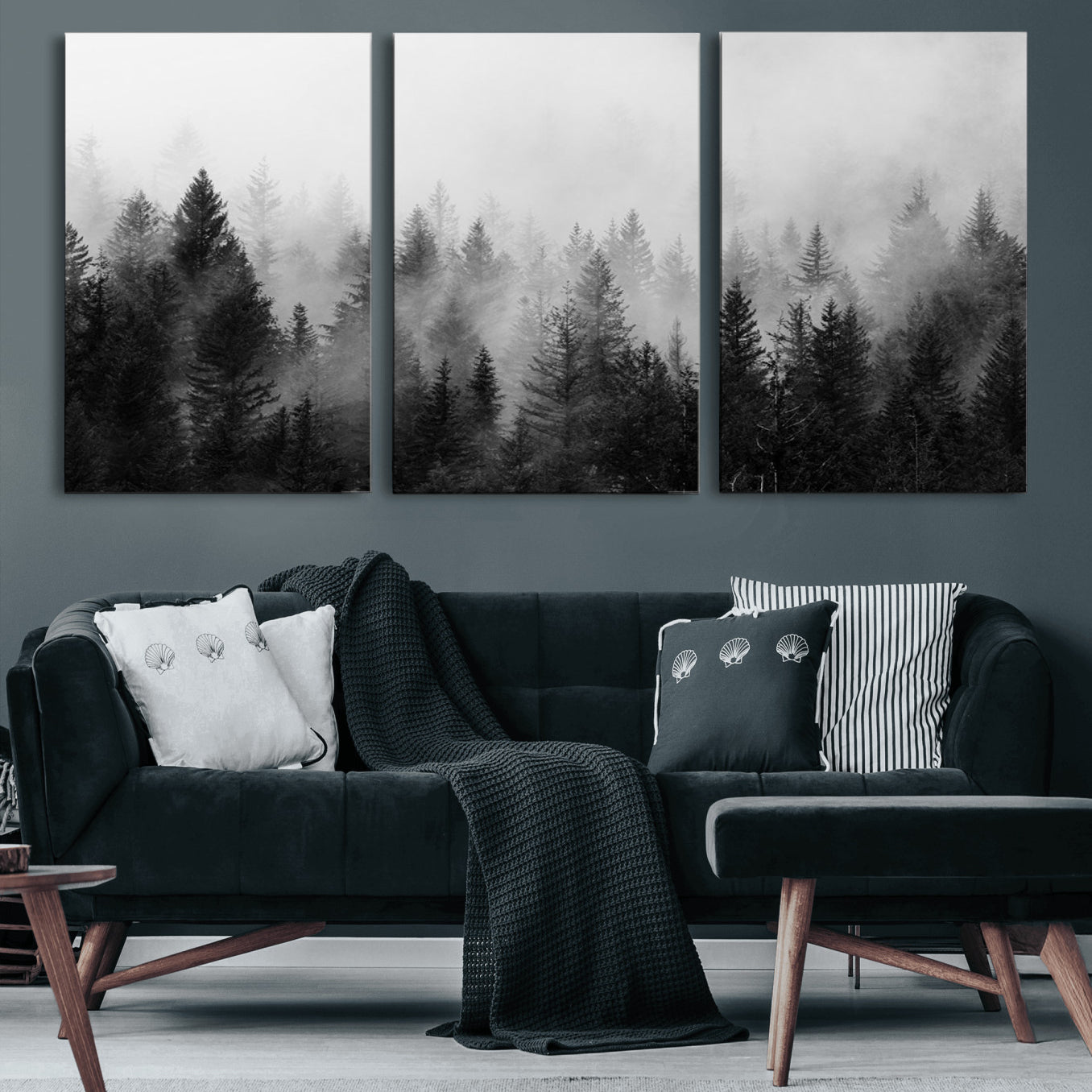 40700-MGV-CV-60X30-3P-Fogy Forest Canvas Wall Art Print - Mountain Wall Art with Pine Trees and Misty Forest Canvas Print
