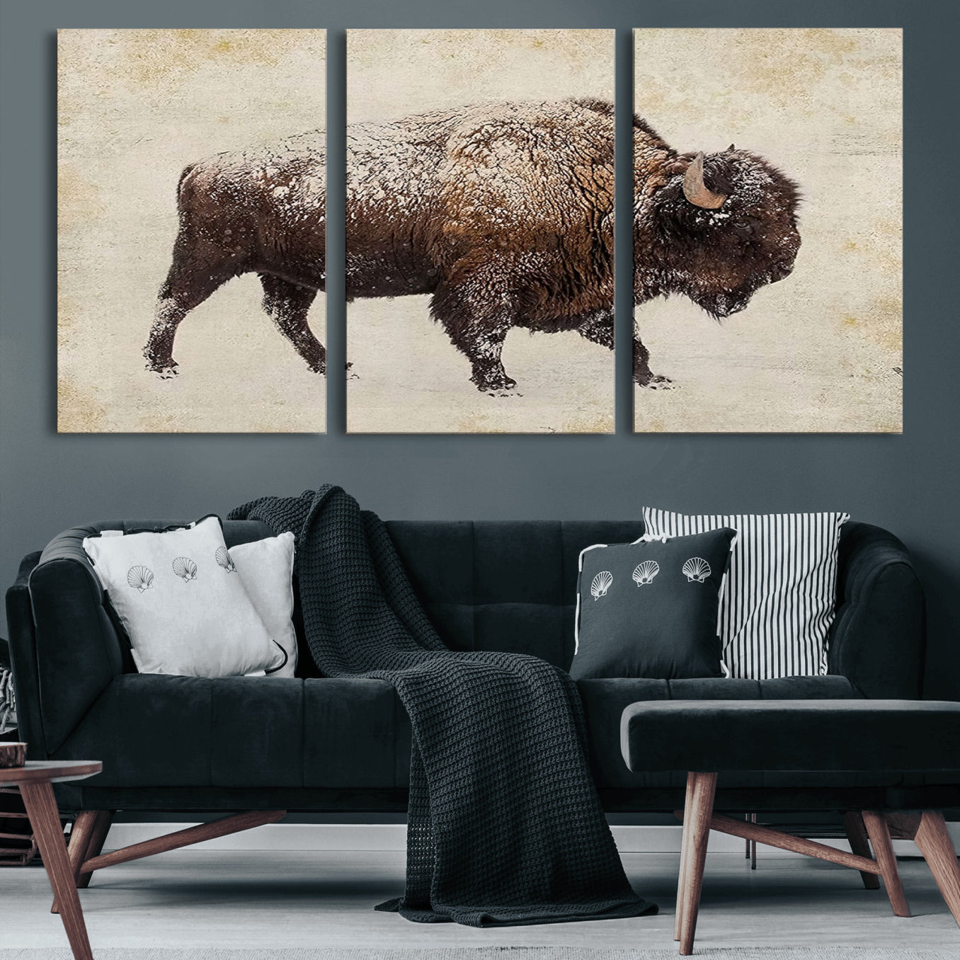 72107-MGV-CV-60X30-3P-Buffalo Wall Art, Western Bison Canvas Print, Rustic Buffalo Art for Cowboy Western Decor, Large