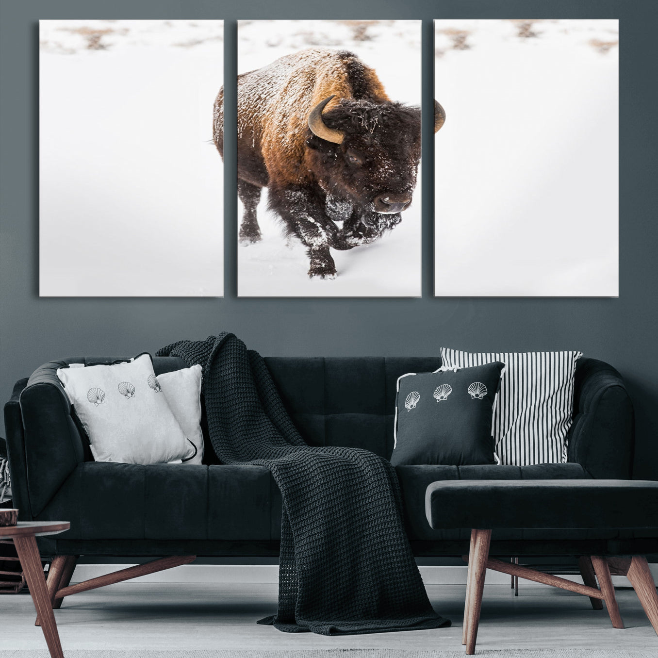 -Bison Winter Wall Art Canvas Print For Farmhouse Decor