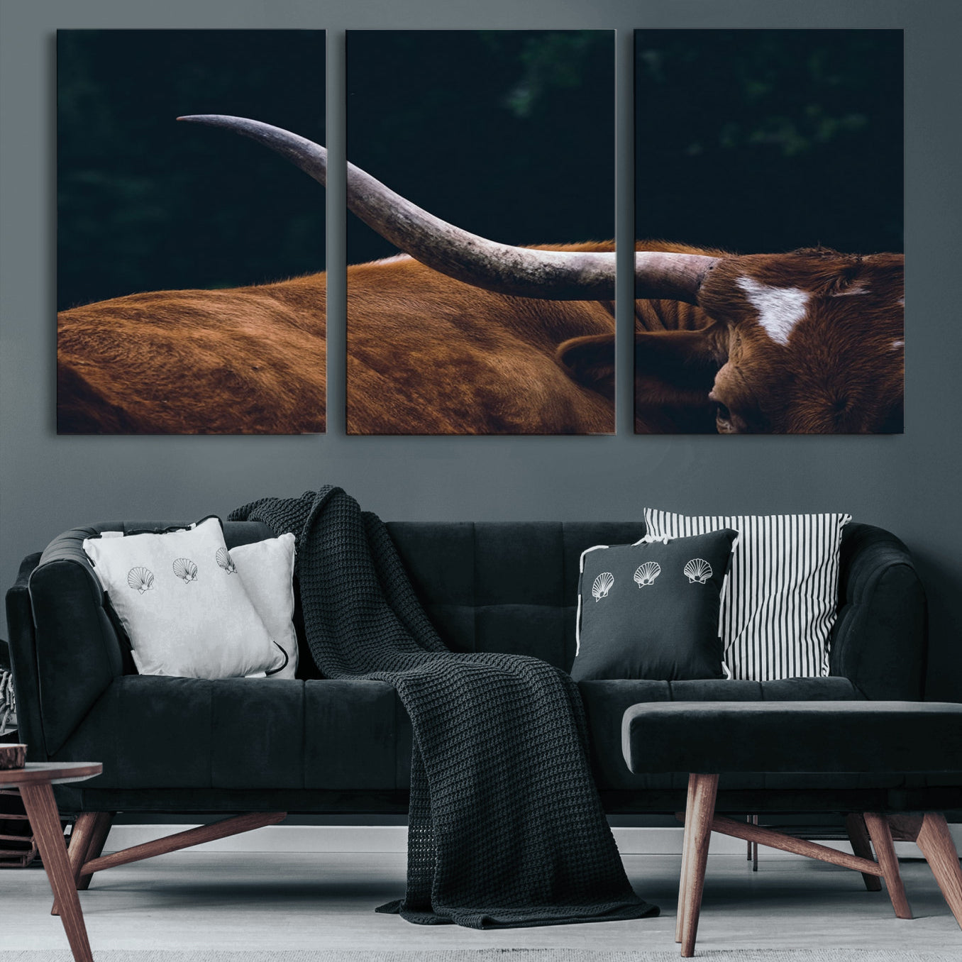 -Texas Longhorn Bull Wall Art Canvas Print - Large Framed Canvas Wall Art, Farmhouse Cabin Wall