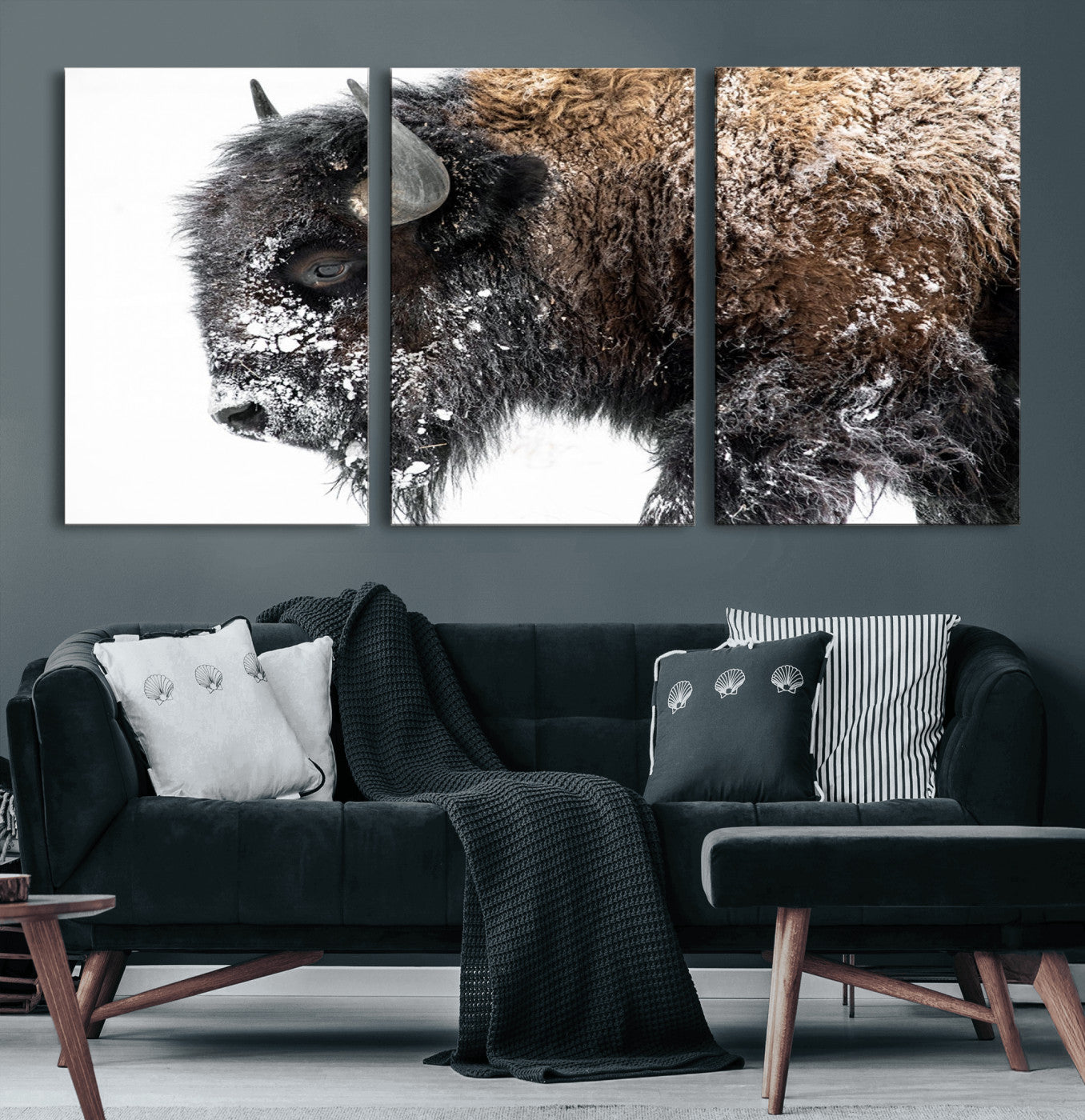 24304-MGV-CV-60X30-3P-American Bison Wall Art Print – Majestic Buffalo Canvas Print, Framed Wildlife Wall Decor for Living Room or Office