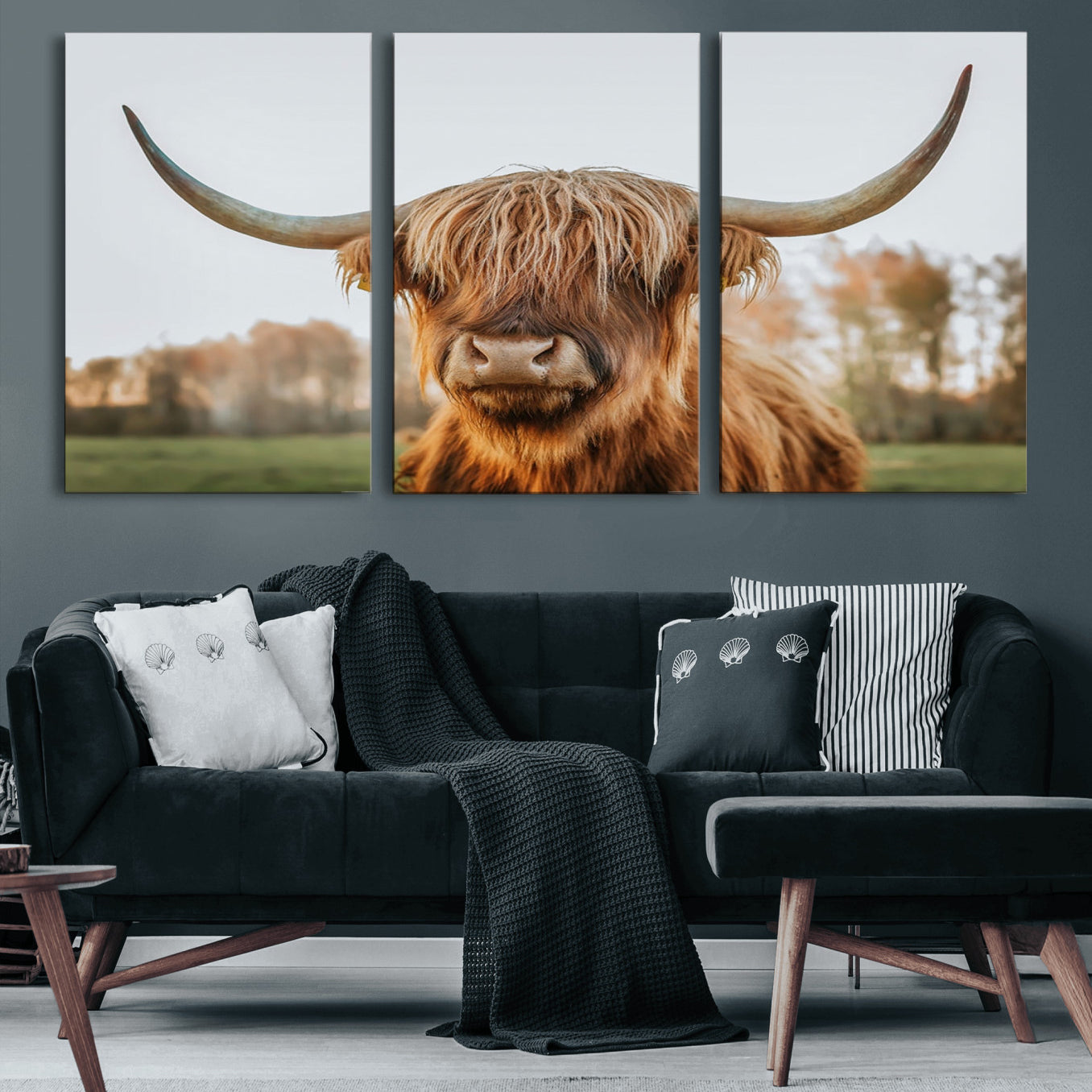 -Highland Cow Animal Scottish Cattle Art Print Farmhouse Wall Art Canvas Print
