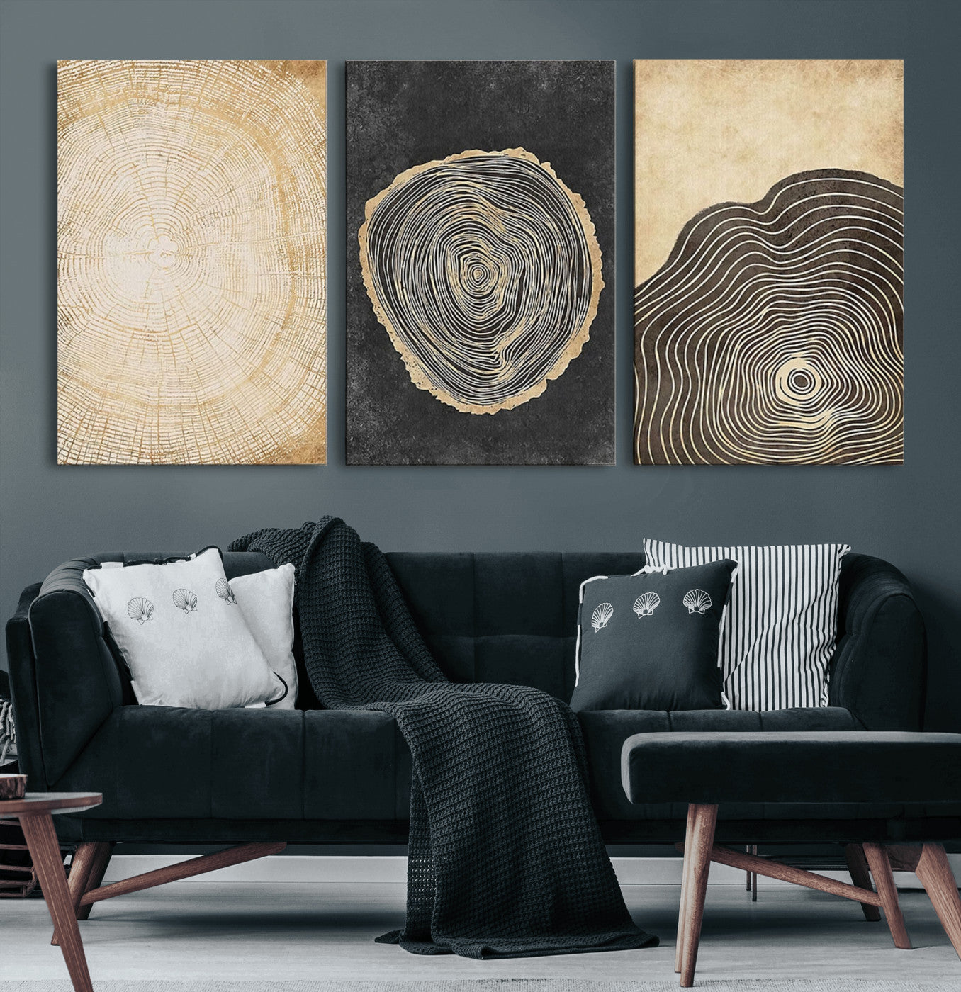 77785-MGV-CV-60X30-3P-Tree Rings Canvas Wall Art Print – Minimalist Natural History in Modern Decor - Minimalist Boho Wall