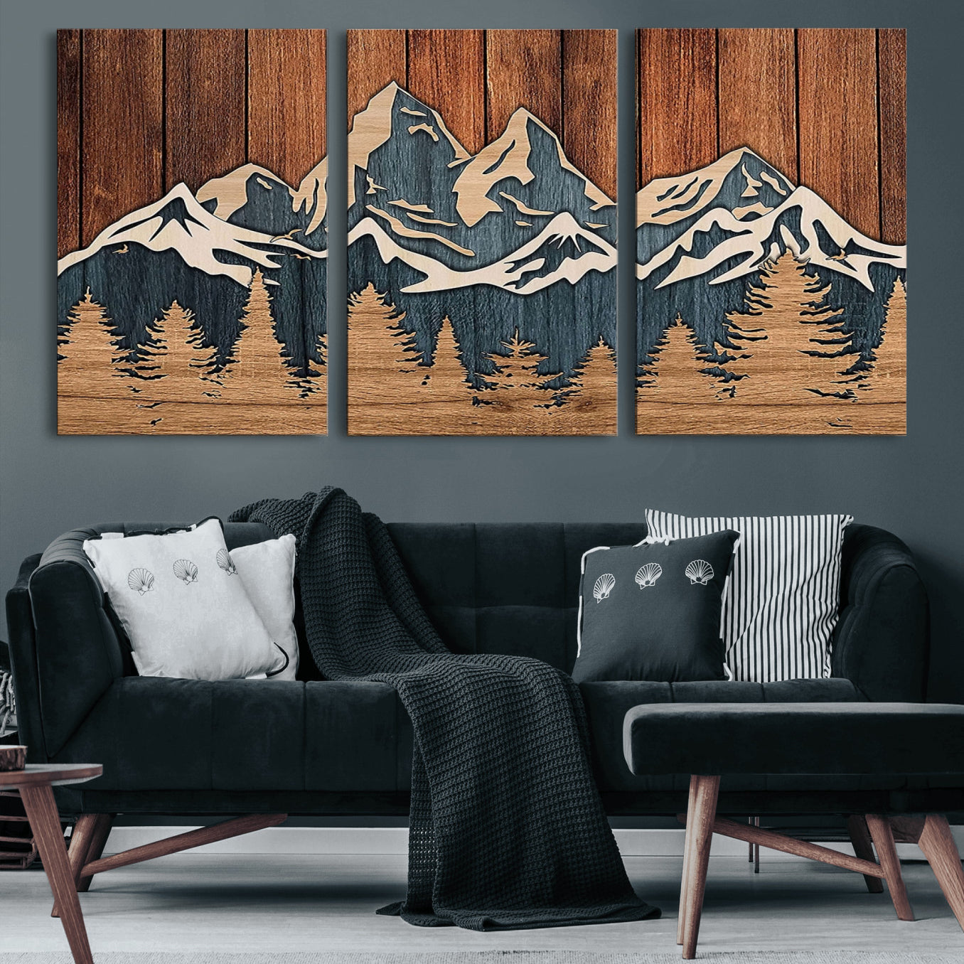 41330-MGV-CV-36X24-Rustic Wood Style Mountain Wall Art, Nature Forest Canvas Print, Wooden Textured Mountain Artwork,