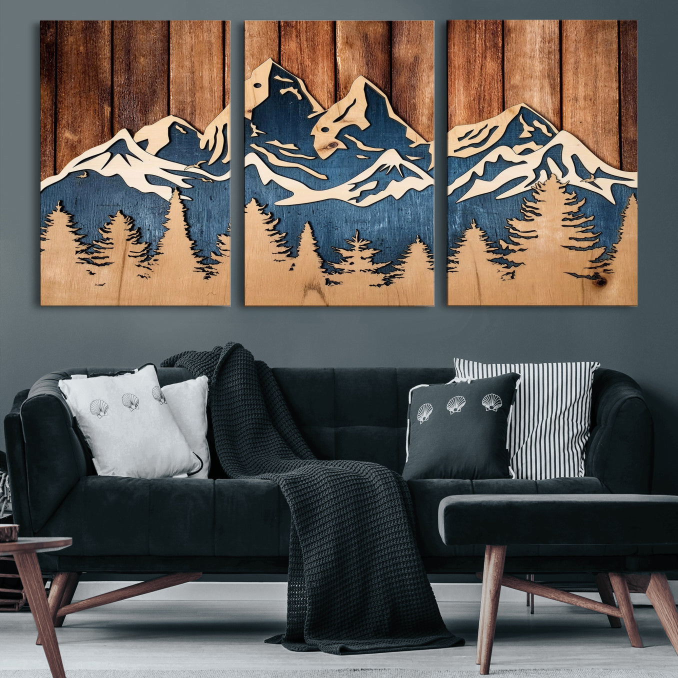 41330-MGV-CV-36X24 - Rustic Wood Style Mountain Wall Art, Nature Forest Canvas Print, Wooden Textured Mountain Artwork Print