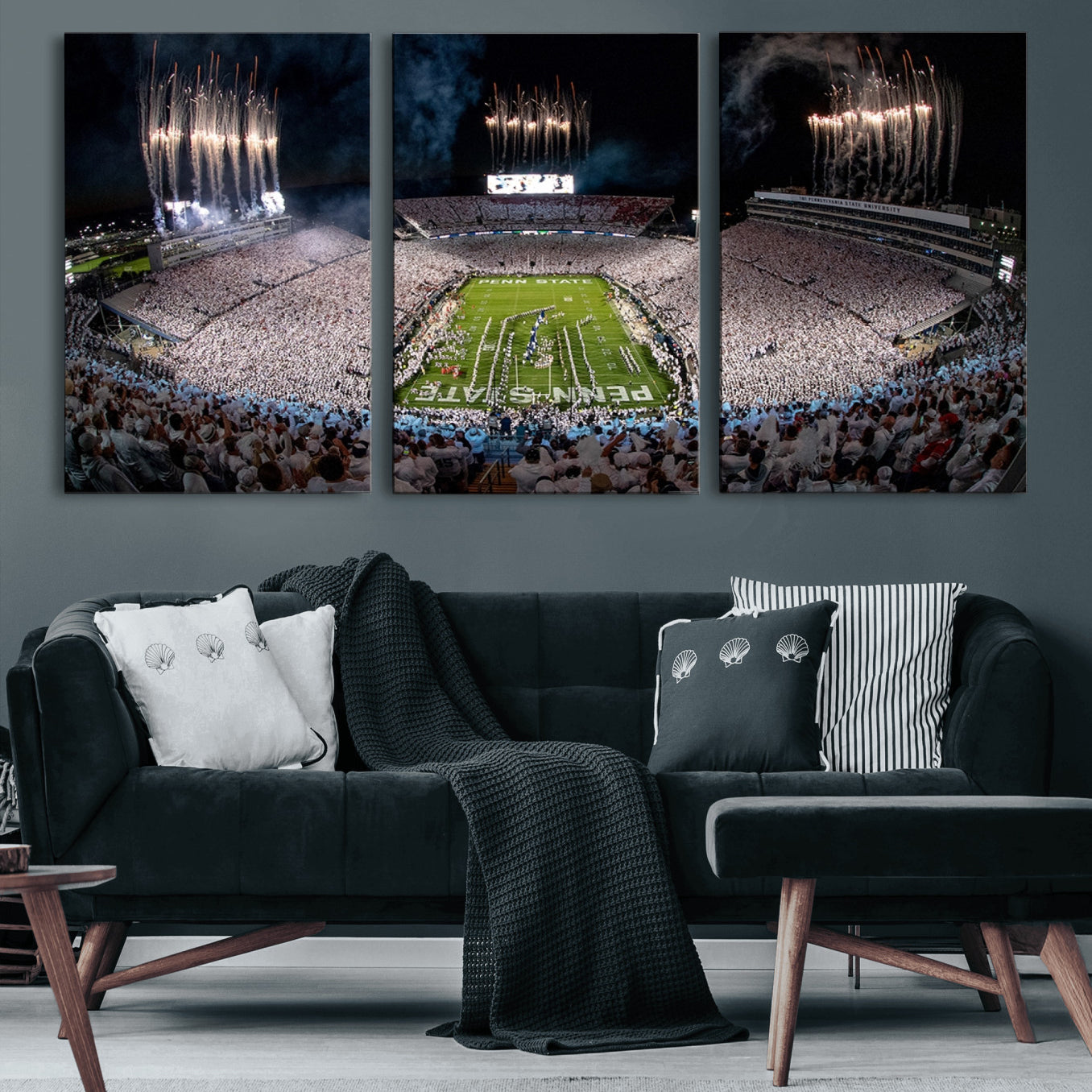 11391-MGV-CV-36X24 - Penn State Football Wall Art Canvas Print – Framed Stadium Game Day Sports Team Spirit Artwork for Home, Office