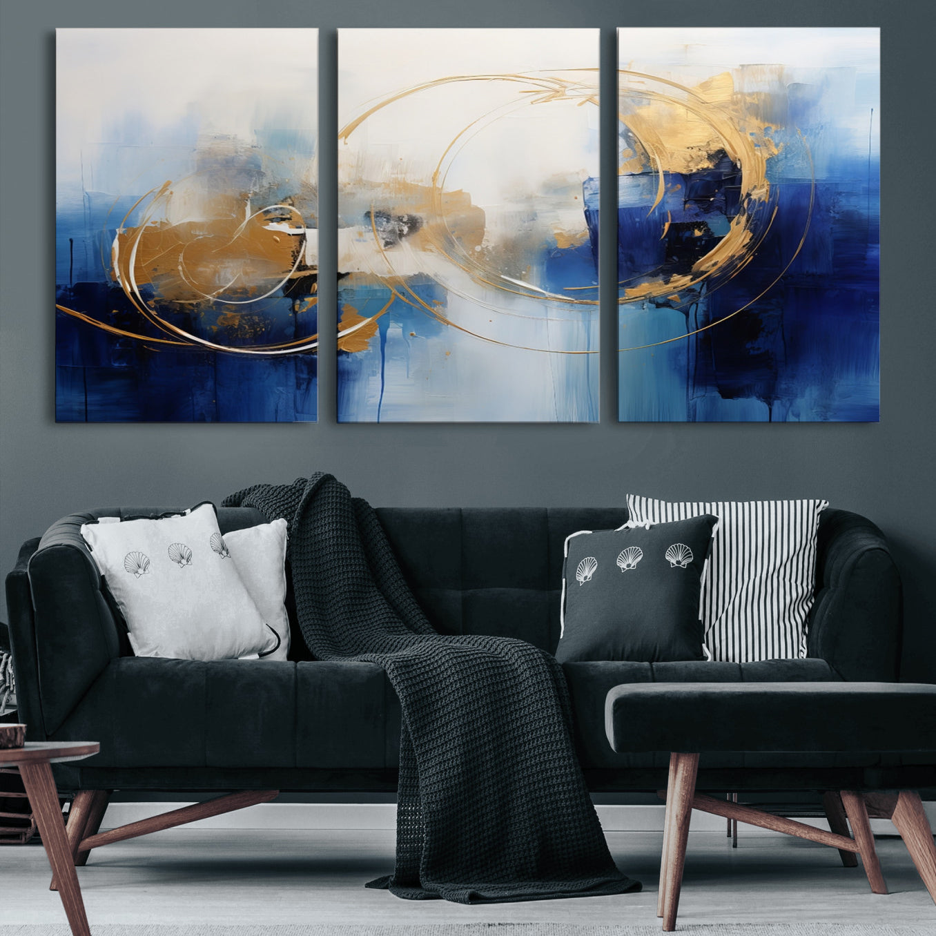 52314-MGV-CV-60X30-3P-Navy Blue Abstract Wall Art Canvas Print