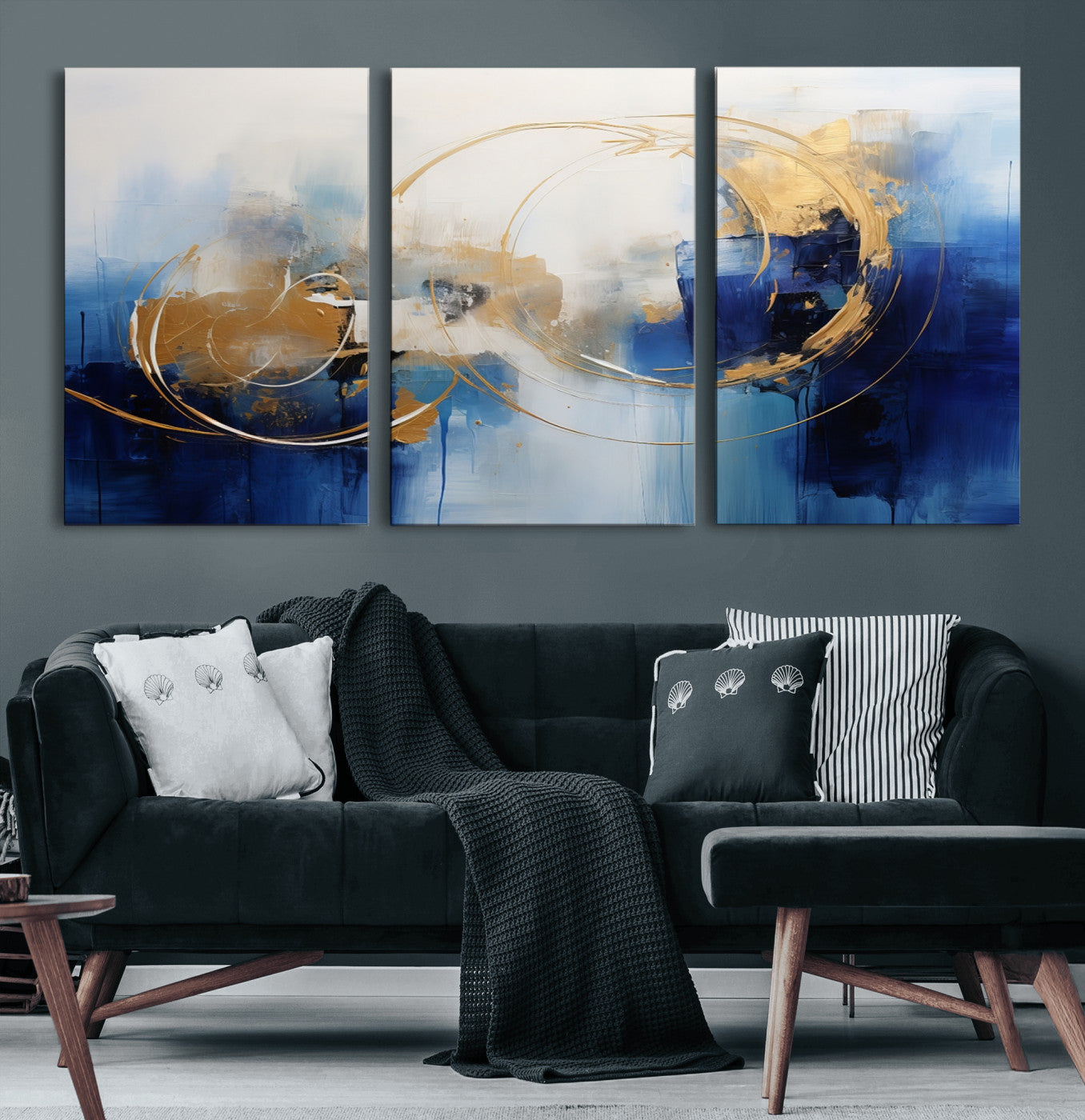 52314-MGV-CV-60X30-3P-Navy Blue Abstract Wall Art Canvas Print