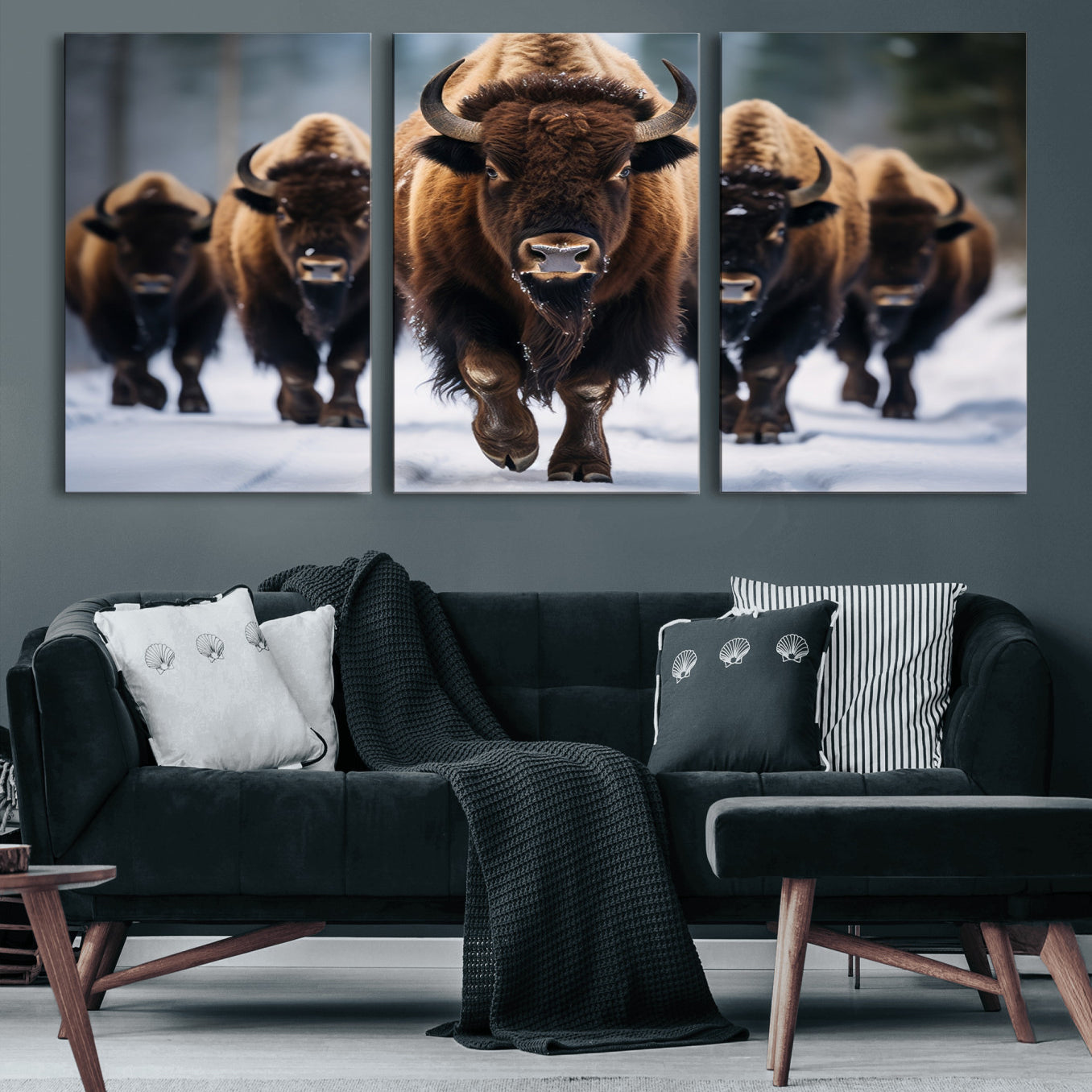 89854-MGV-CV-60X30-3P-Buffalo Wall Art Canvas Print, American Bison Herd Wall Art Canvas Print - Bison Canvas Print