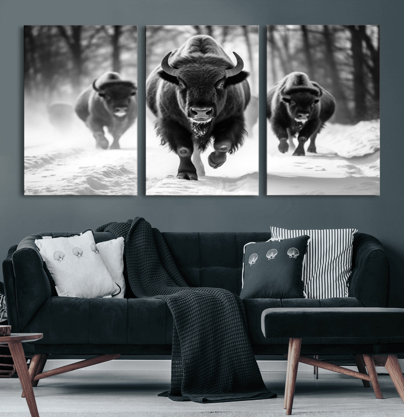 97552-MGV-CV-60X30-3P-Buffalo Wall Art Canvas Print, Bison Family Wall Art Canvas Print