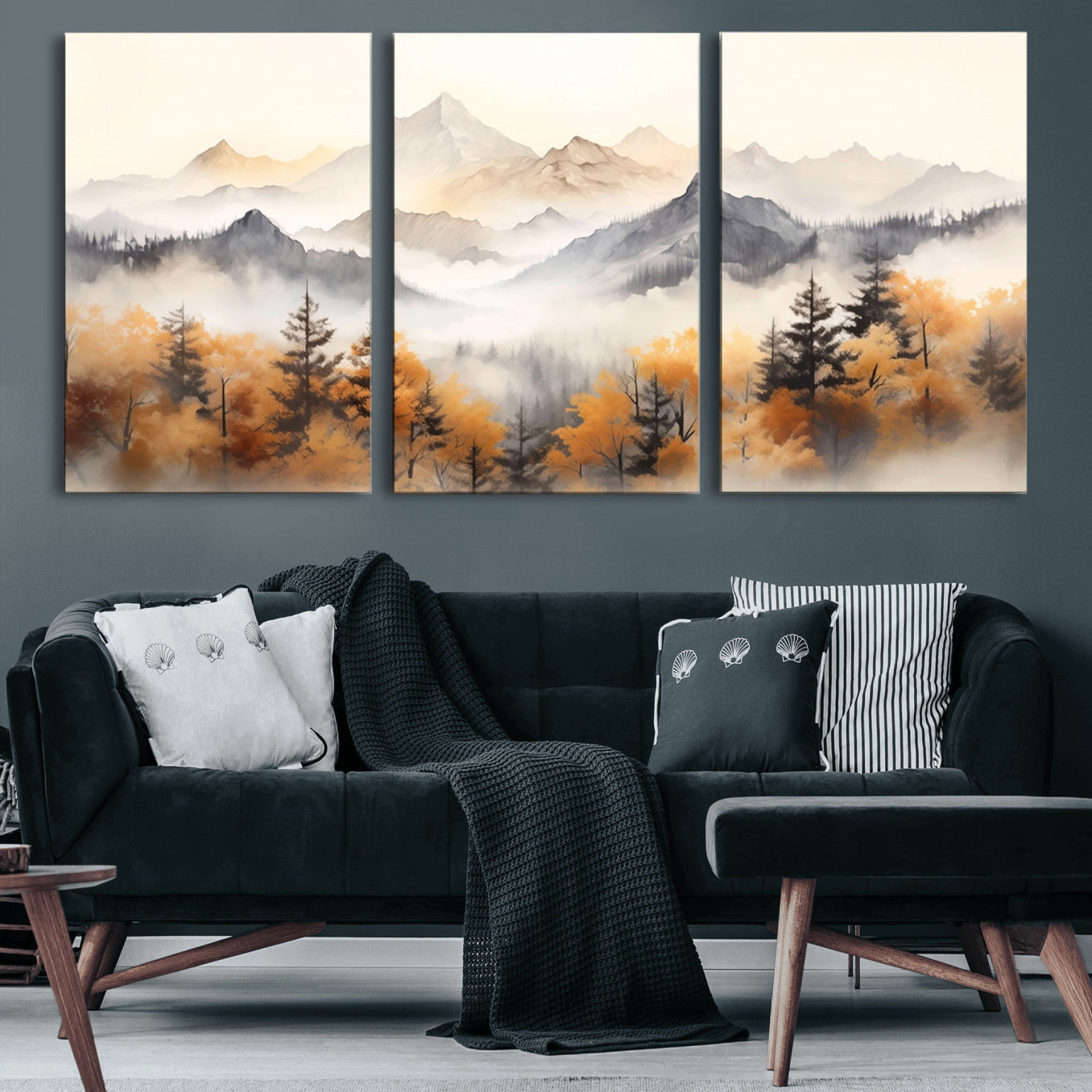 70049-MGV-CV-60X30-3P-Abstract Mountain Wall Art | Misty Mountain Forest and Mountains Canvas Print for Living Room,