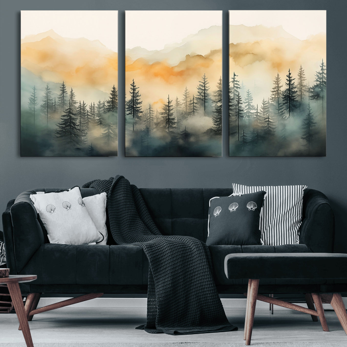 34155-MGV-CV-60X30-3P-Abstract Forest Print - Mountain Wall Art | Autumn Landscape Canvas Print for Living Room, Bedroom,