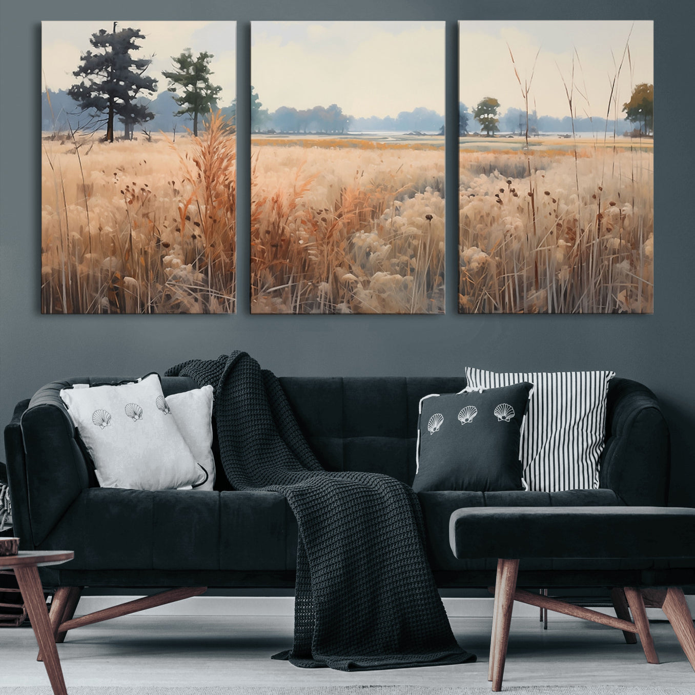 98822-MGV-CV-36X24-Golden Fields Canvas Wall Art Print – Serene Landscape of Nature’s Tranquility in Minimalist Modern