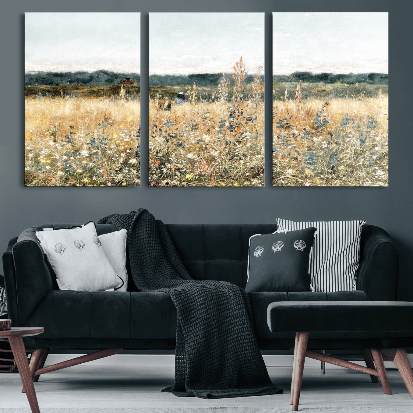 98941-MGV-CV-60X30-3P-Wildflower Field Wall Art Canvas | Nature-Inspired Landscape Canvas Print for Living Room or Office