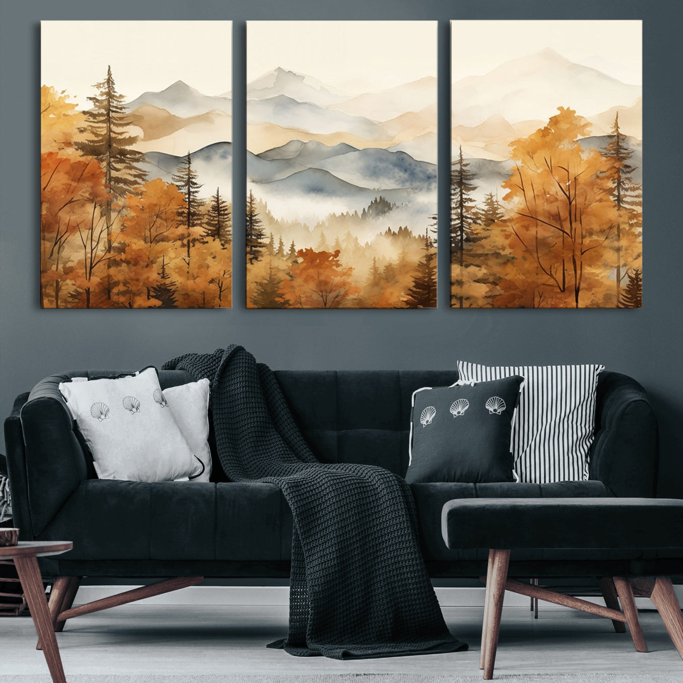 72950-MGV-CV-60X30-3P-Golden Autumn Forest Wall Art Canvas | Mountain Landscape Canvas Print for Living Room or Bedroom |