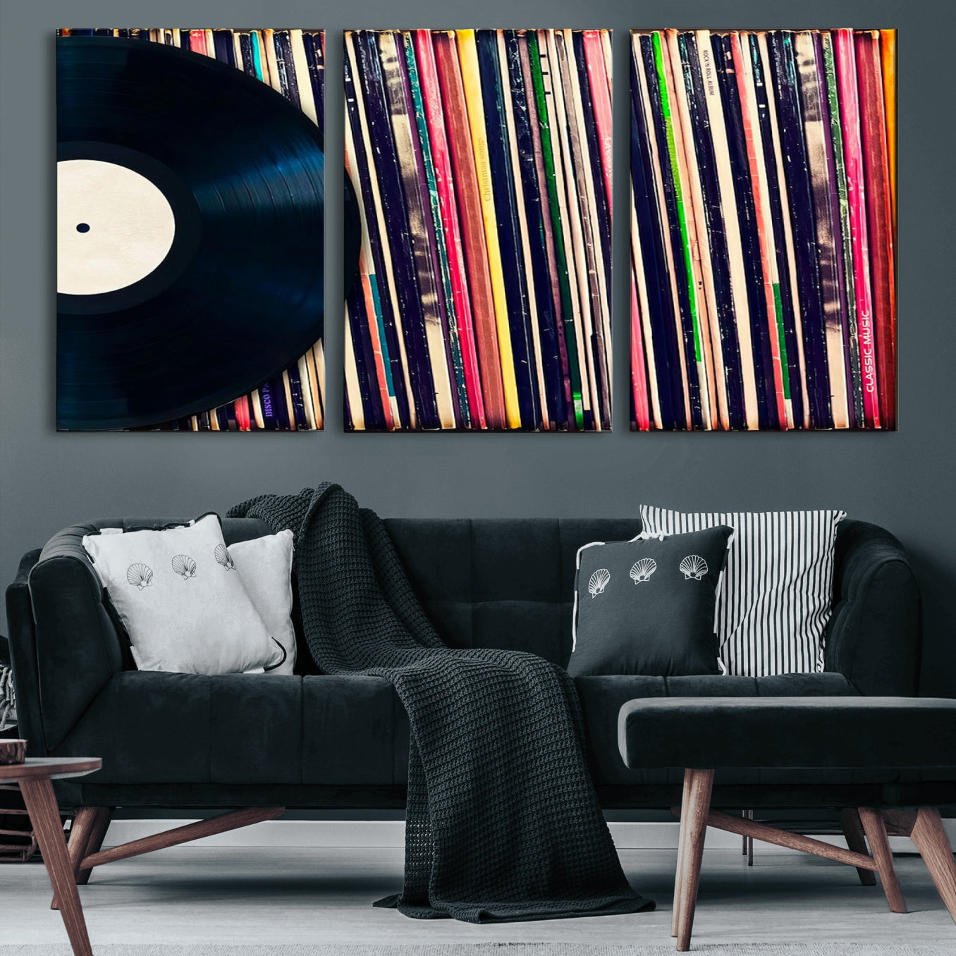 -Vinyl Record and Album Collection Canvas Wall Art - Retro Music Decor, Vintage Vinyl, Vinyl Record