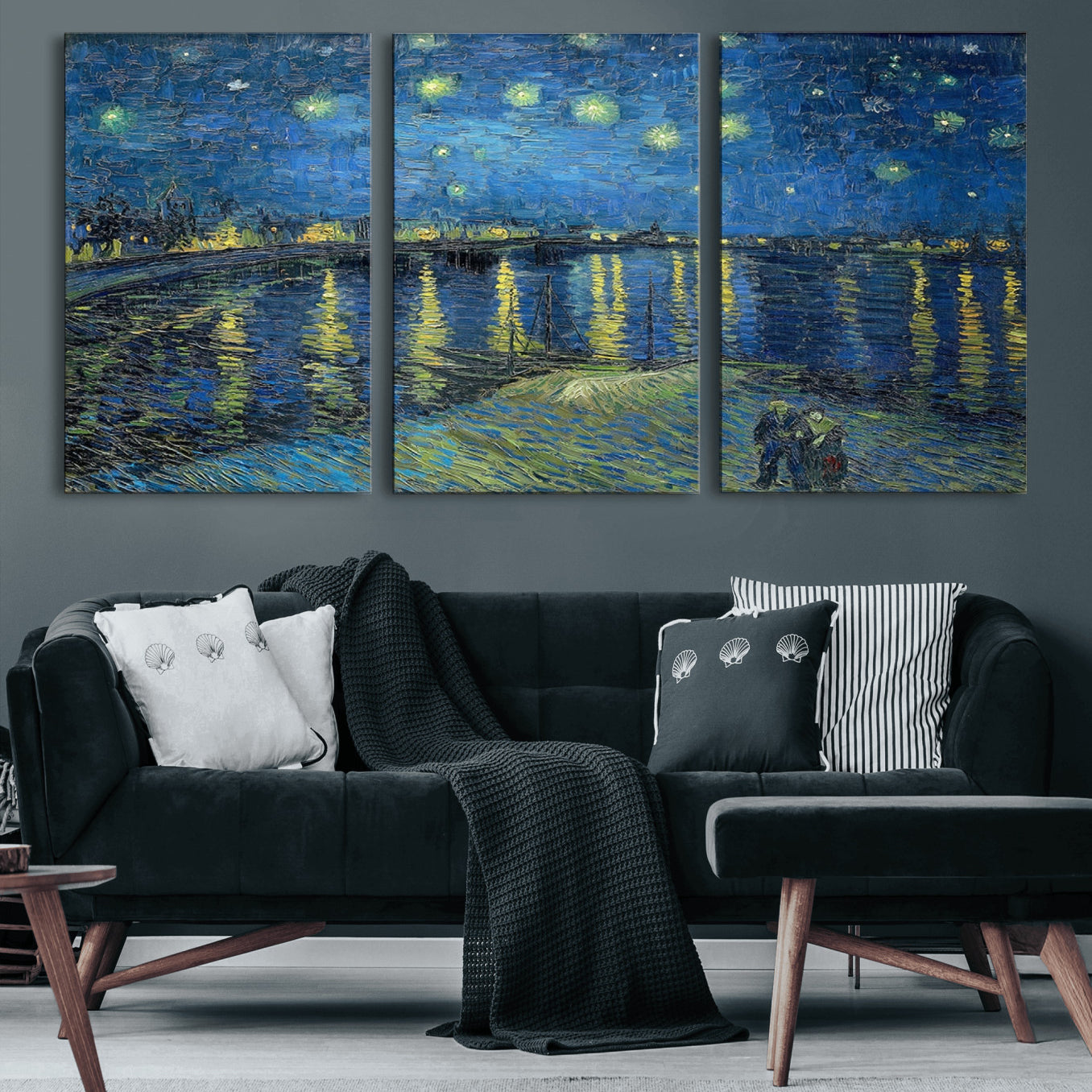 94605-MGV-CV-60X30-3P-Vincent van Gogh Starry Night over the Rhone Abstract Wall Art Canvas, Starry Night Canvas Print