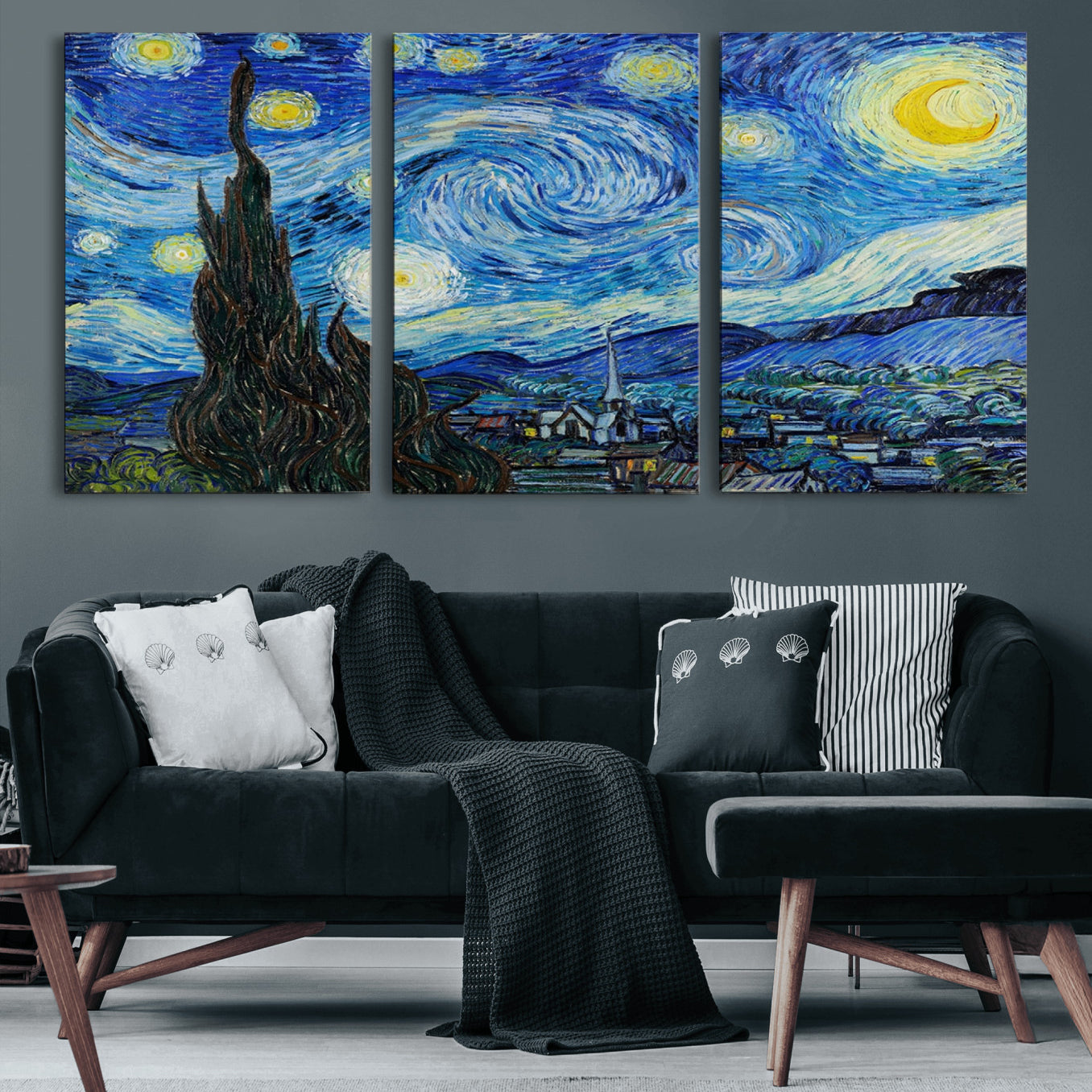 39177-MGV-CV-60X30-3P-Vincent Van Gogh The Starry Night Abstract Wall Art Canvas Print