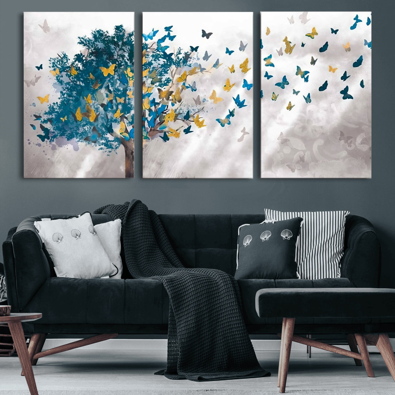 37564-MGV-CV-60X30-3P-Tree Butterfly Abstract Tree and Butterfly Wall Art Canvas Print